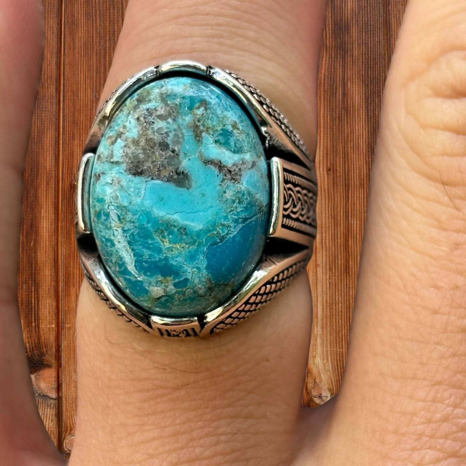 925 Sterling Silver Blue Turquoise Ring - Image 4