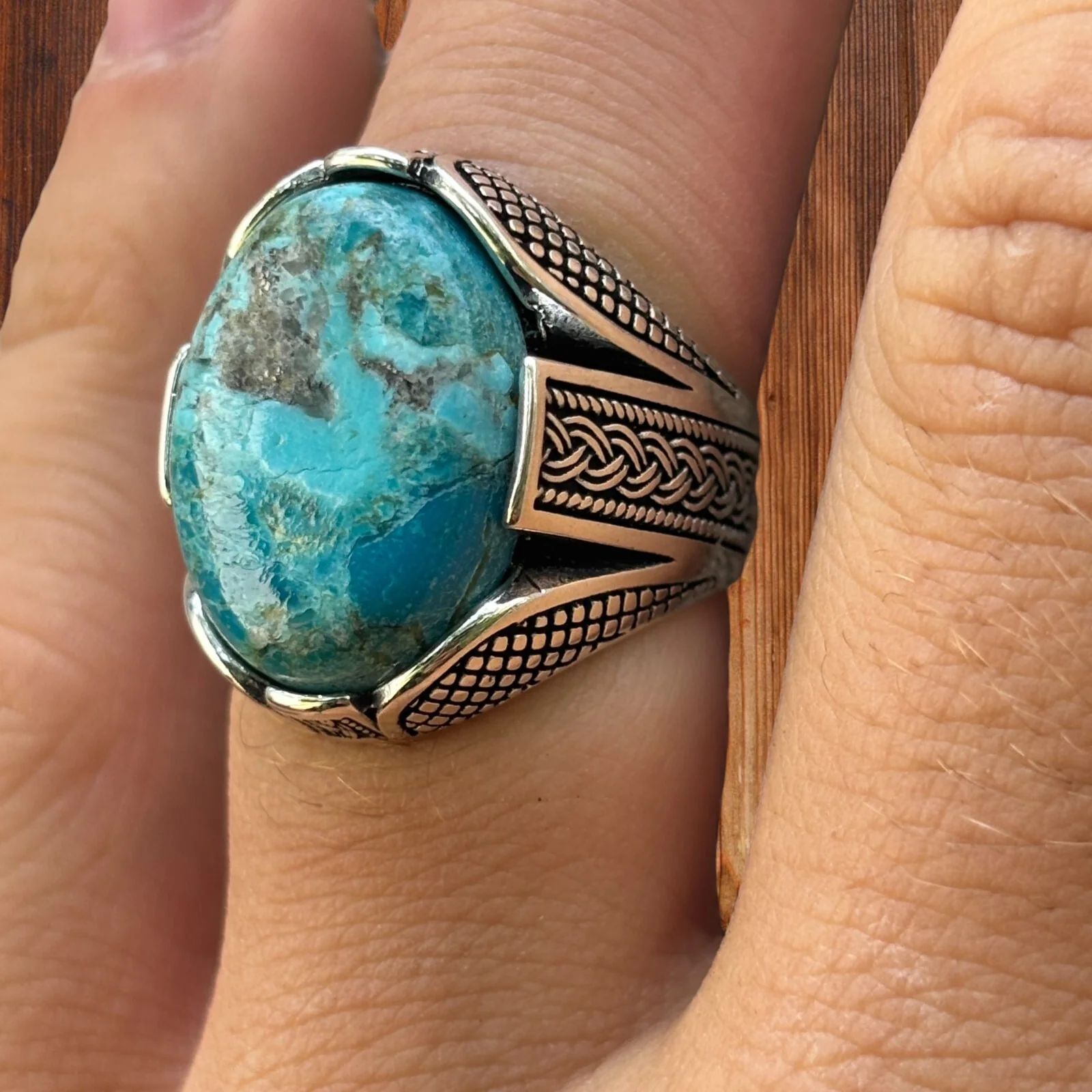 925 Sterling Silver Blue Turquoise Ring - Image 5