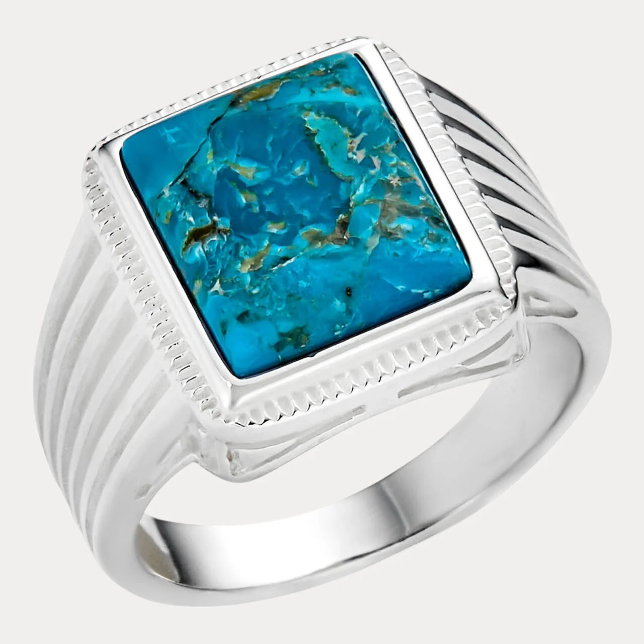 925 Sterling Silver Square Blue Turquoise Ring