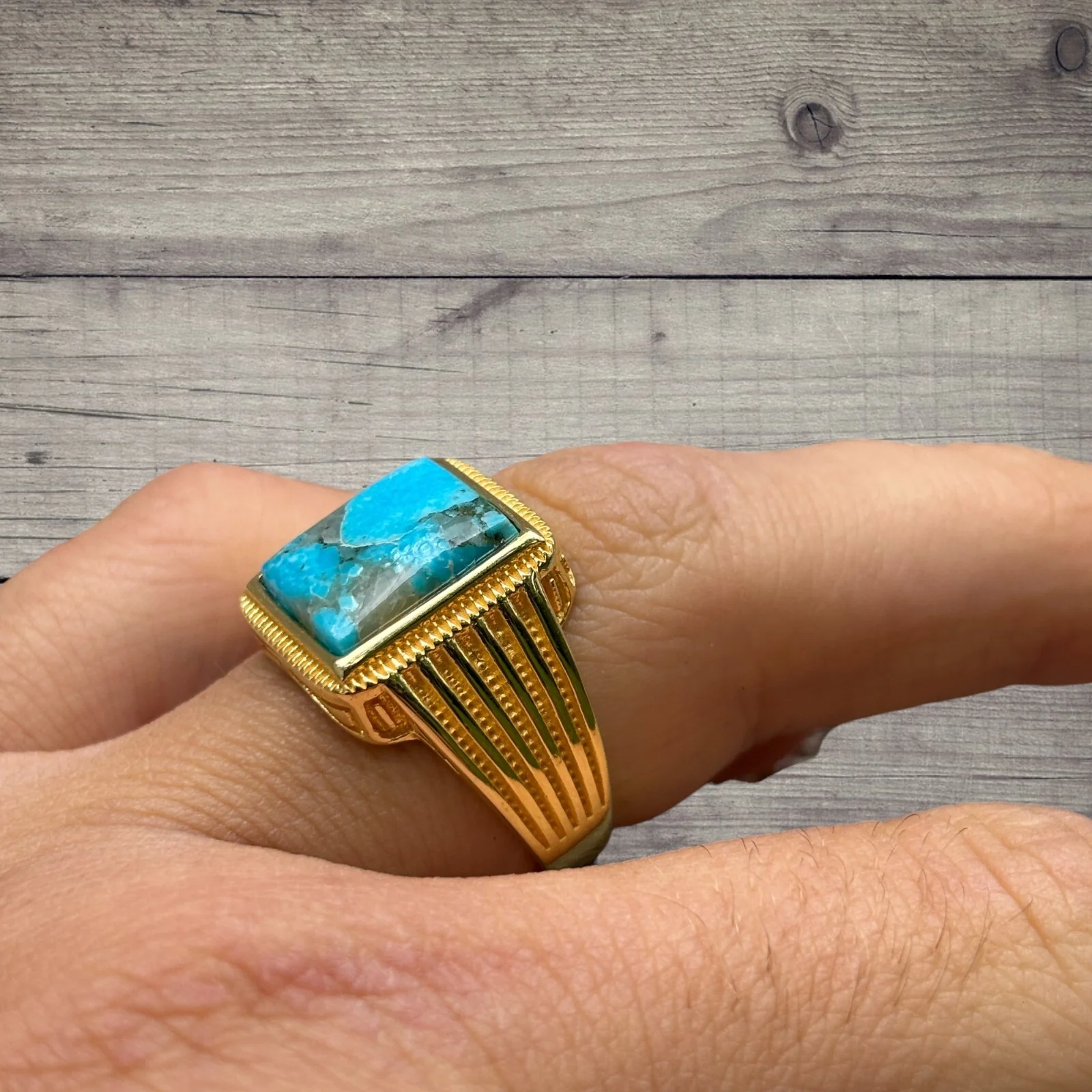 925 Sterling Silver Square Blue Turquoise Ring - Image 10
