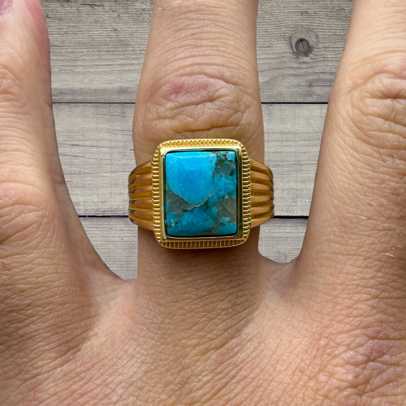 925 Sterling Silver Square Blue Turquoise Ring - Image 11