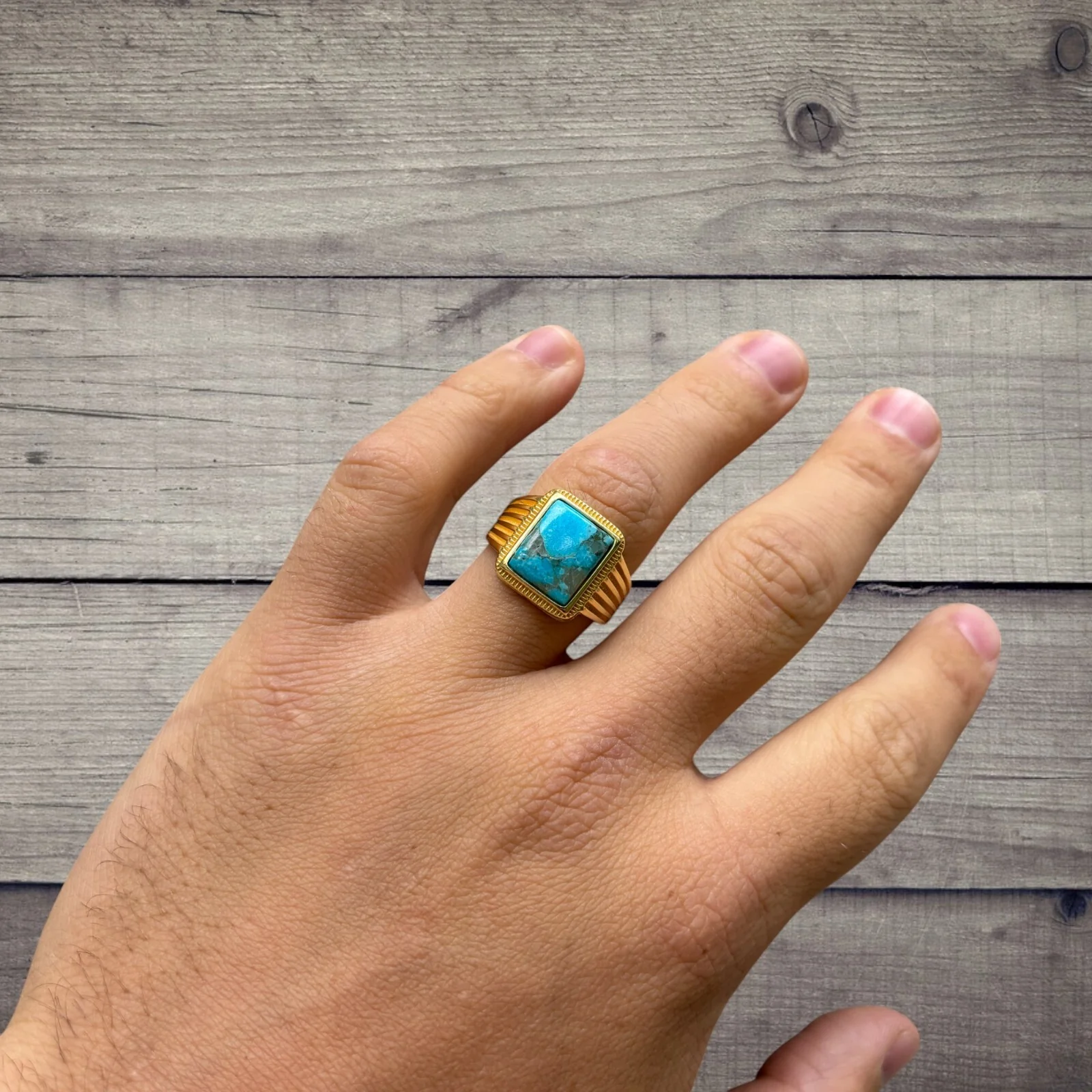 925 Sterling Silver Square Blue Turquoise Ring - Image 12