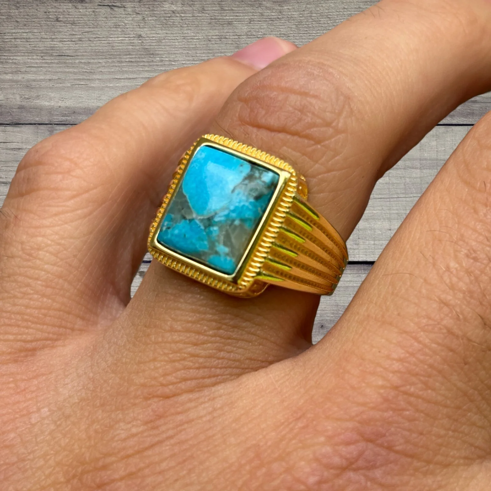 925 Sterling Silver Square Blue Turquoise Ring - Image 13