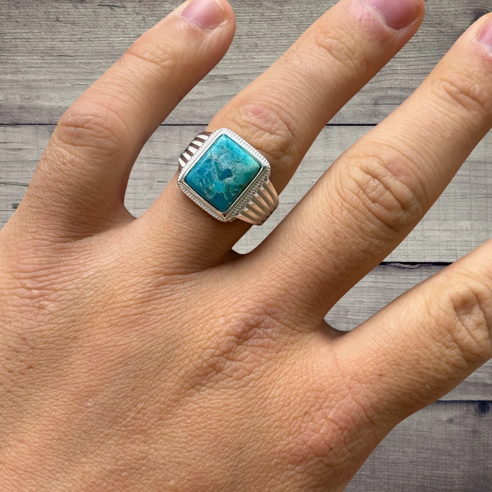 925 Sterling Silver Square Blue Turquoise Ring - Image 5