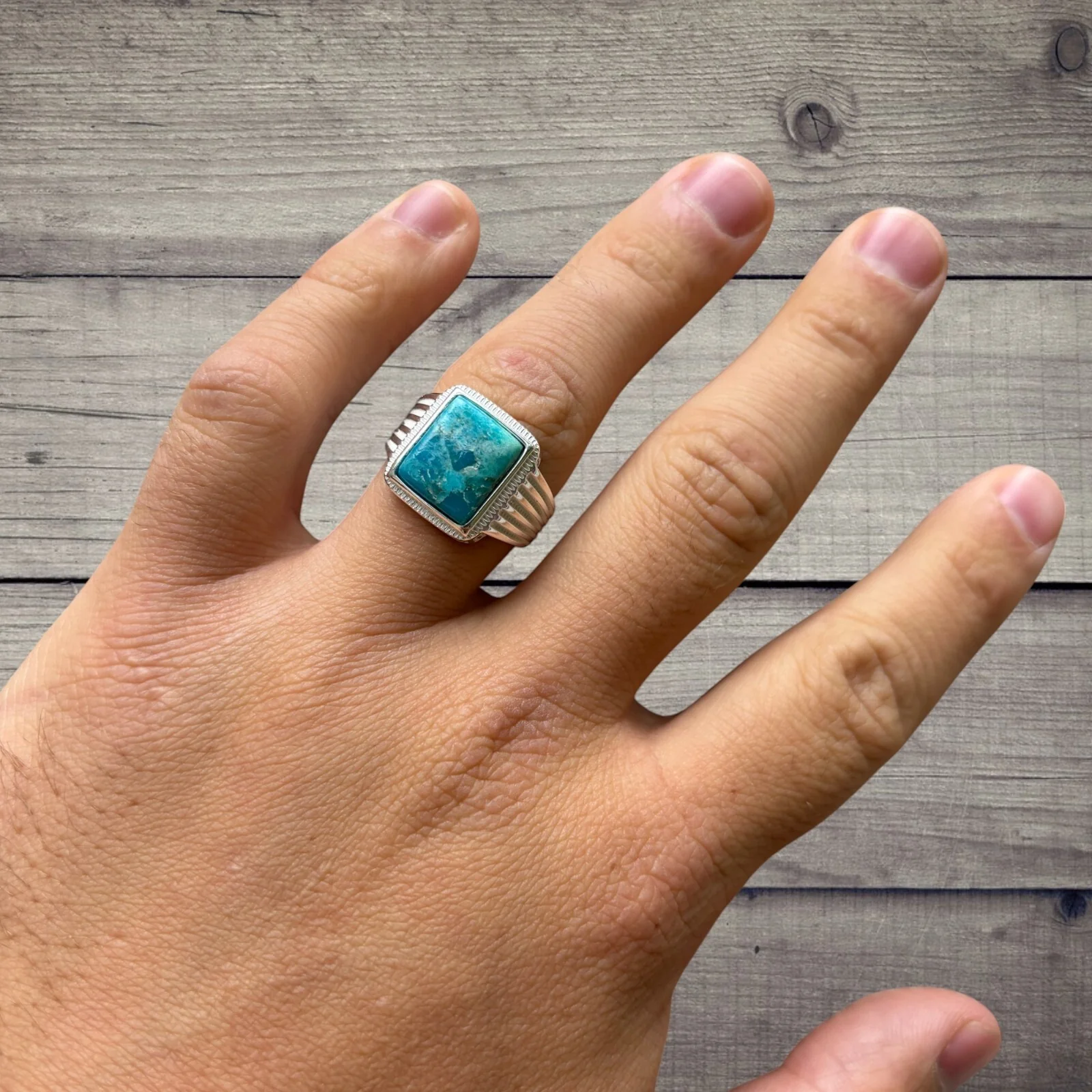 925 Sterling Silver Square Blue Turquoise Ring - Image 6