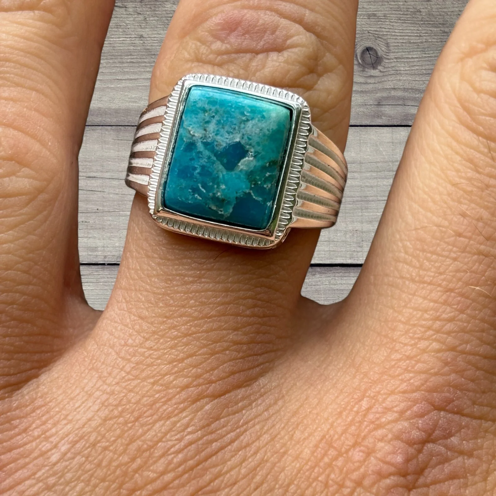 925 Sterling Silver Square Blue Turquoise Ring - Image 8