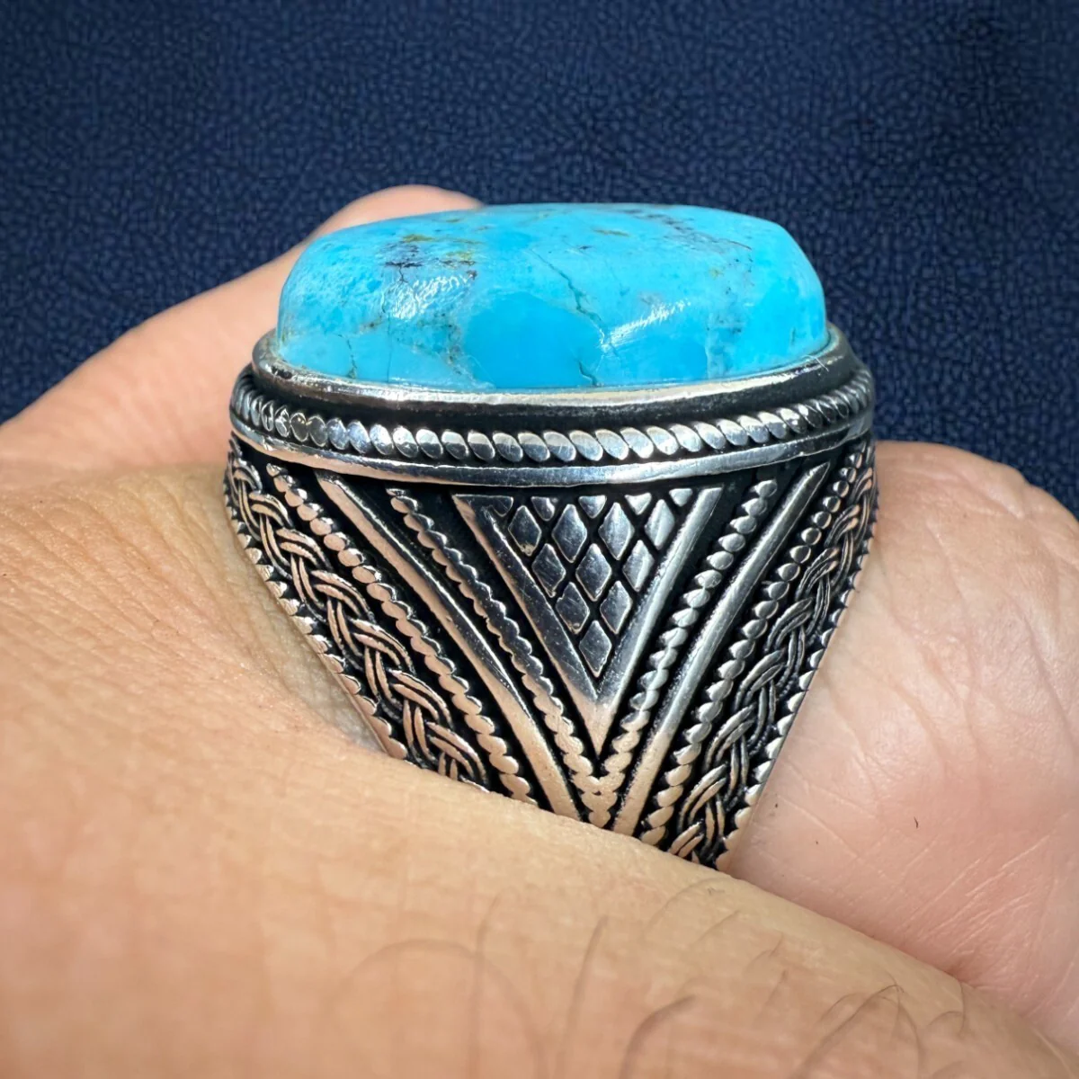 925 Sterling Silver Navajo Pride Turquoise Ring - Image 3