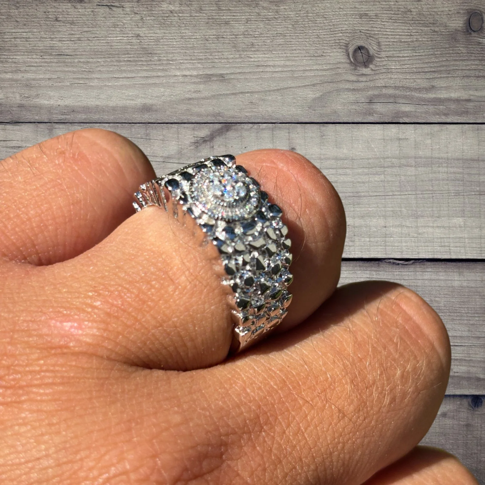 925 Sterling Silver Nugget Crown Ring With Moissanite - Image 3