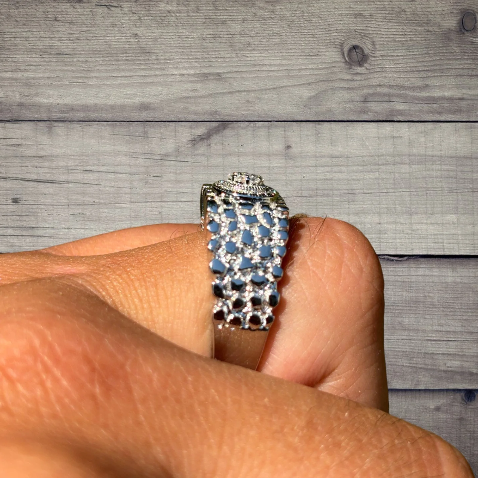 925 Sterling Silver Nugget Crown Ring With Moissanite - Image 4