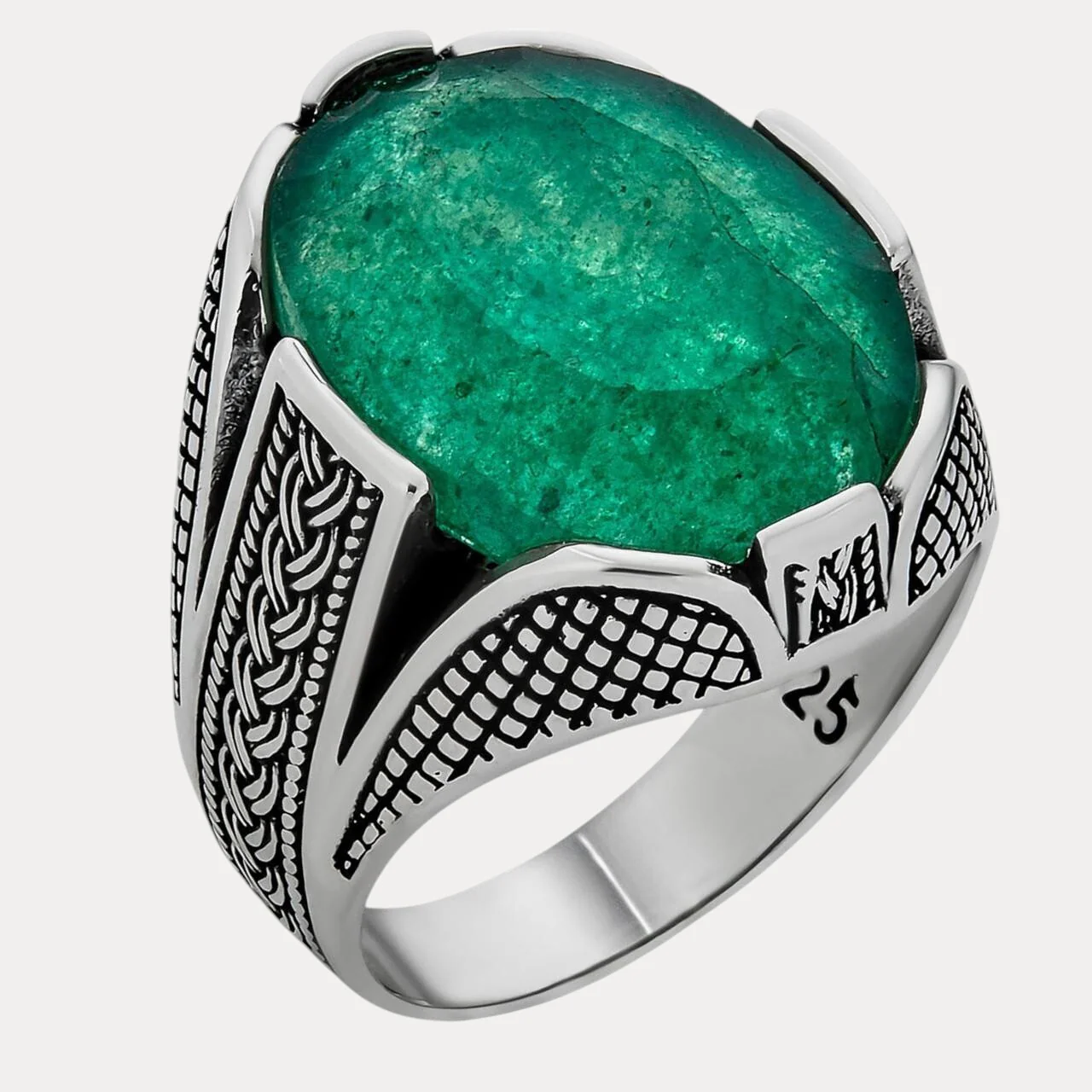 925 Sterling Silver Green Emerald Ring