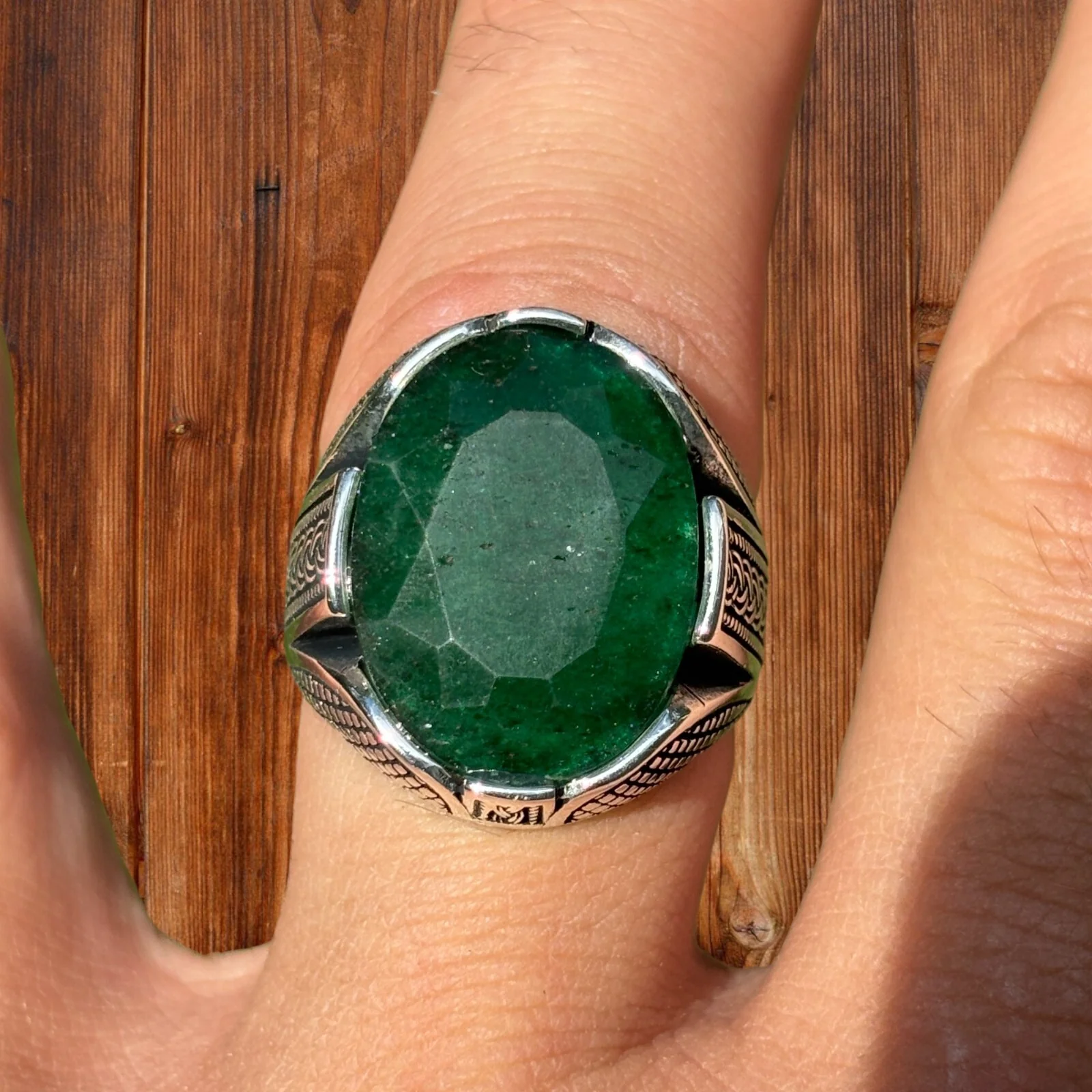 925 Sterling Silver Green Emerald Ring - Image 2