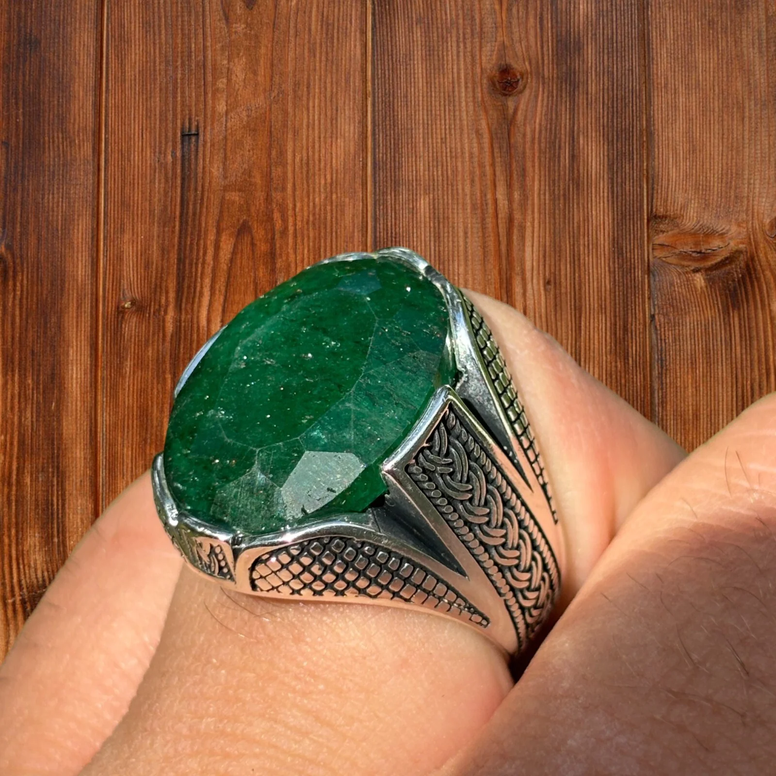 925 Sterling Silver Green Emerald Ring - Image 4