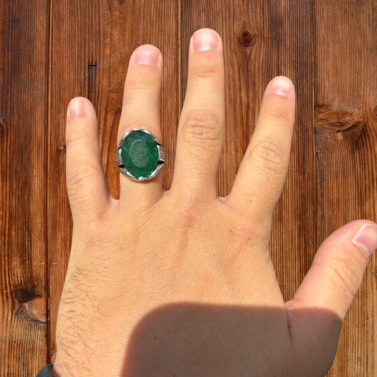 925 Sterling Silver Green Emerald Ring - Image 6