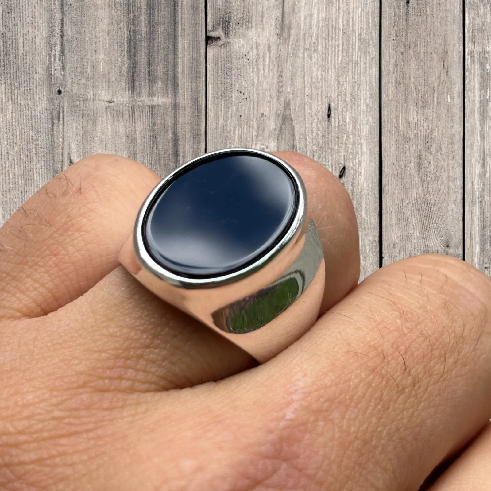 925 Sterling Silver Oval Black Onyx Ring - Image 3