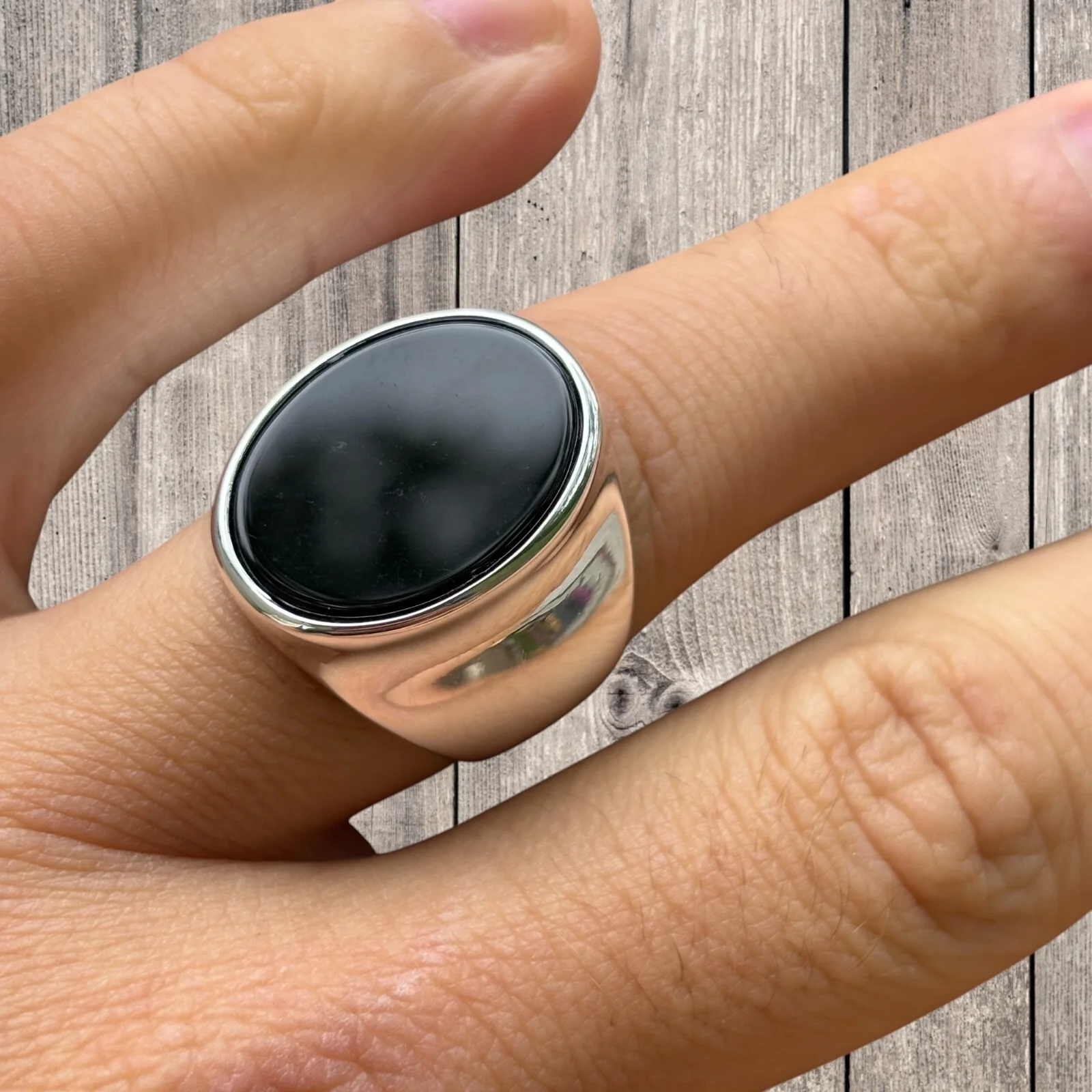925 Sterling Silver Oval Black Onyx Ring - Image 4