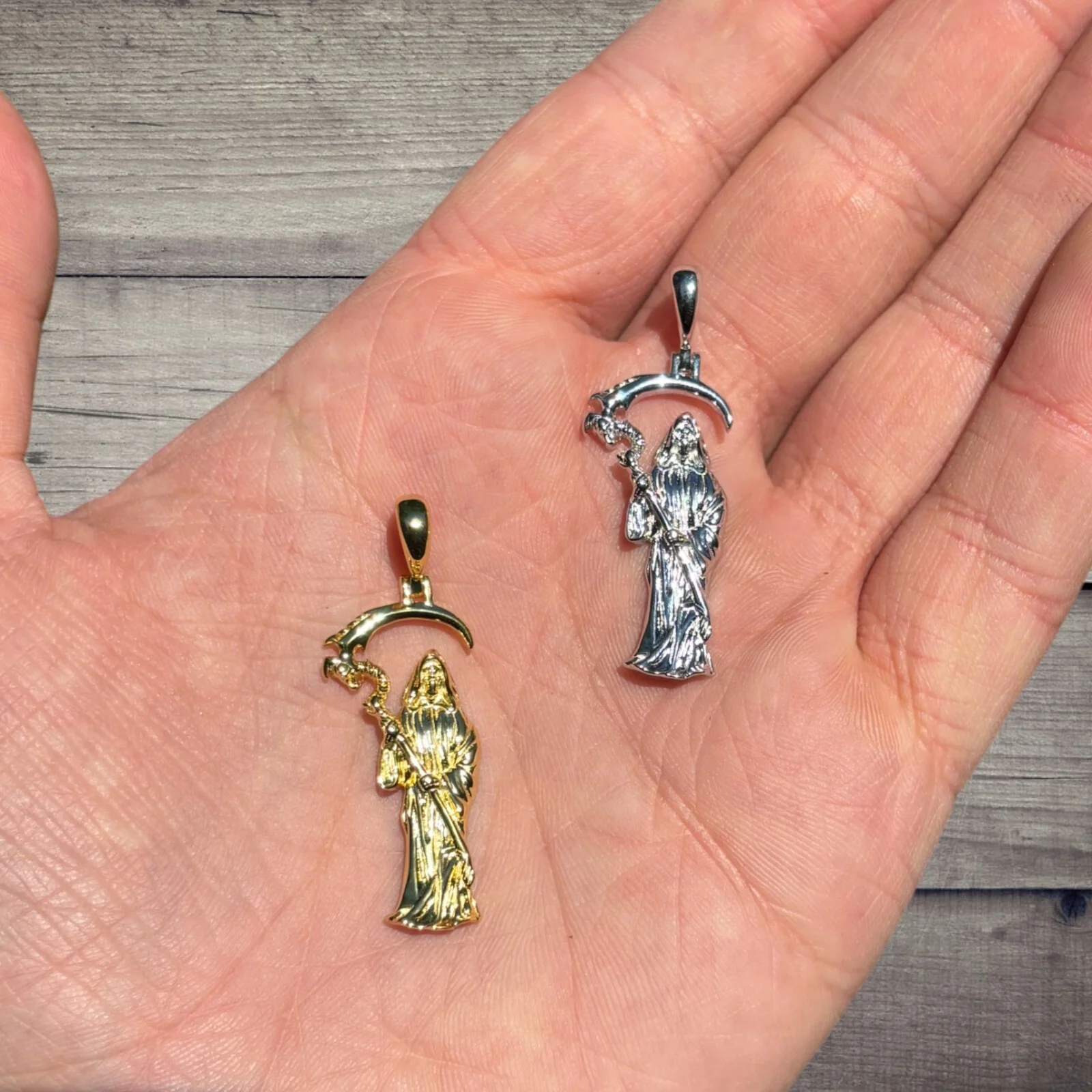 925 Sterling Silver Santa Muerte Grim Reaper Pendant - Image 4