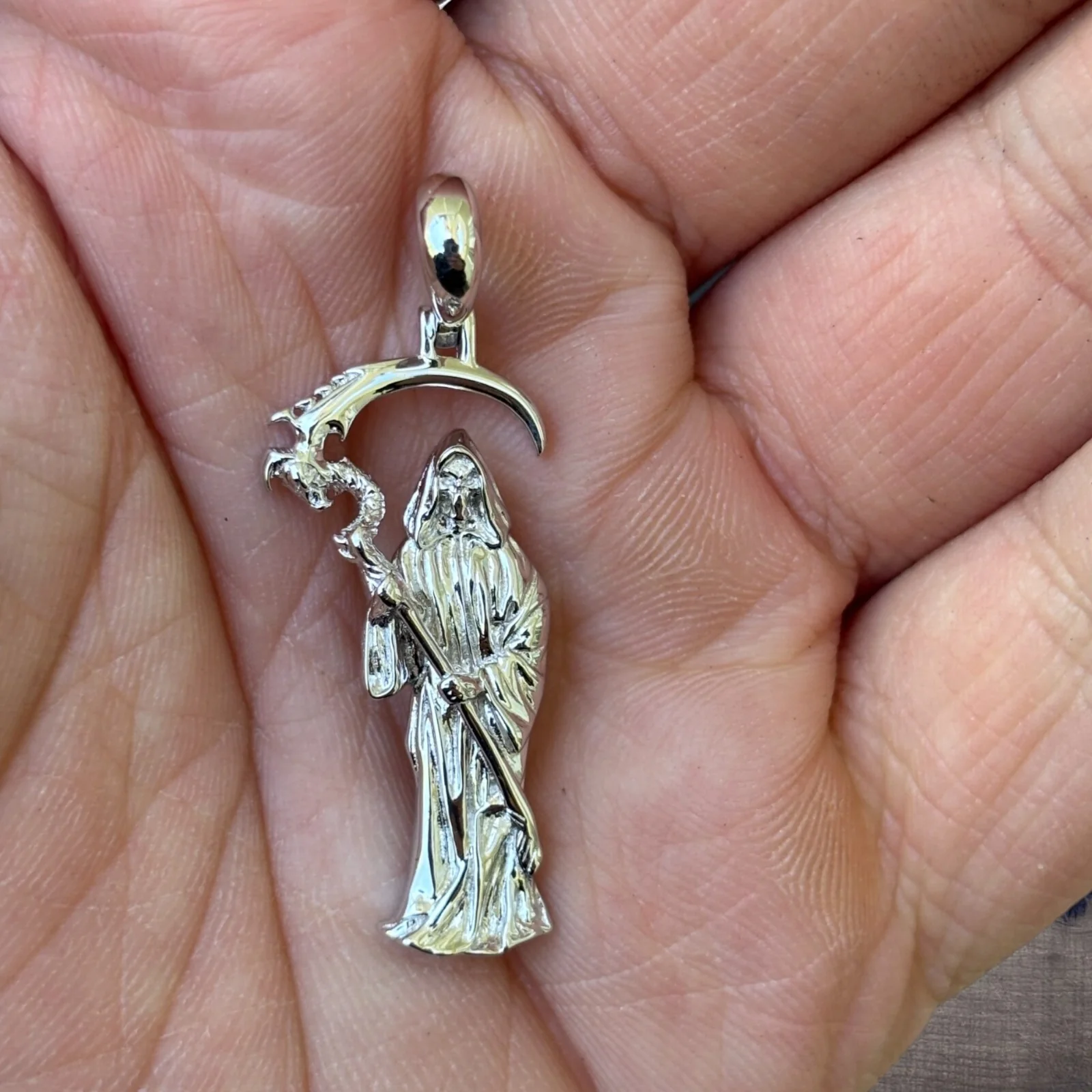 925 Sterling Silver Santa Muerte Grim Reaper Pendant - Image 7