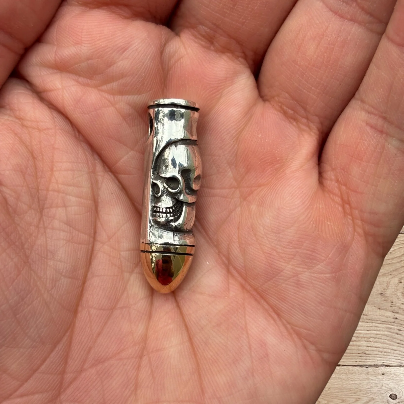 925 Sterling Silver Bullet W. Skull Pendant - Image 2
