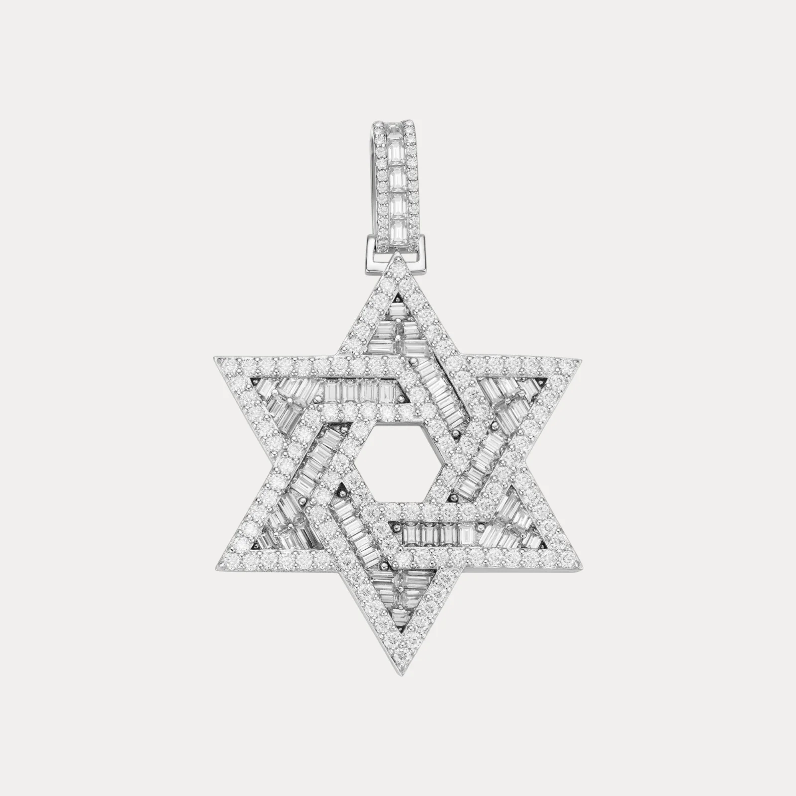 925 Sterling Silver Baguette Moissanite Star Of David Pendant - Small