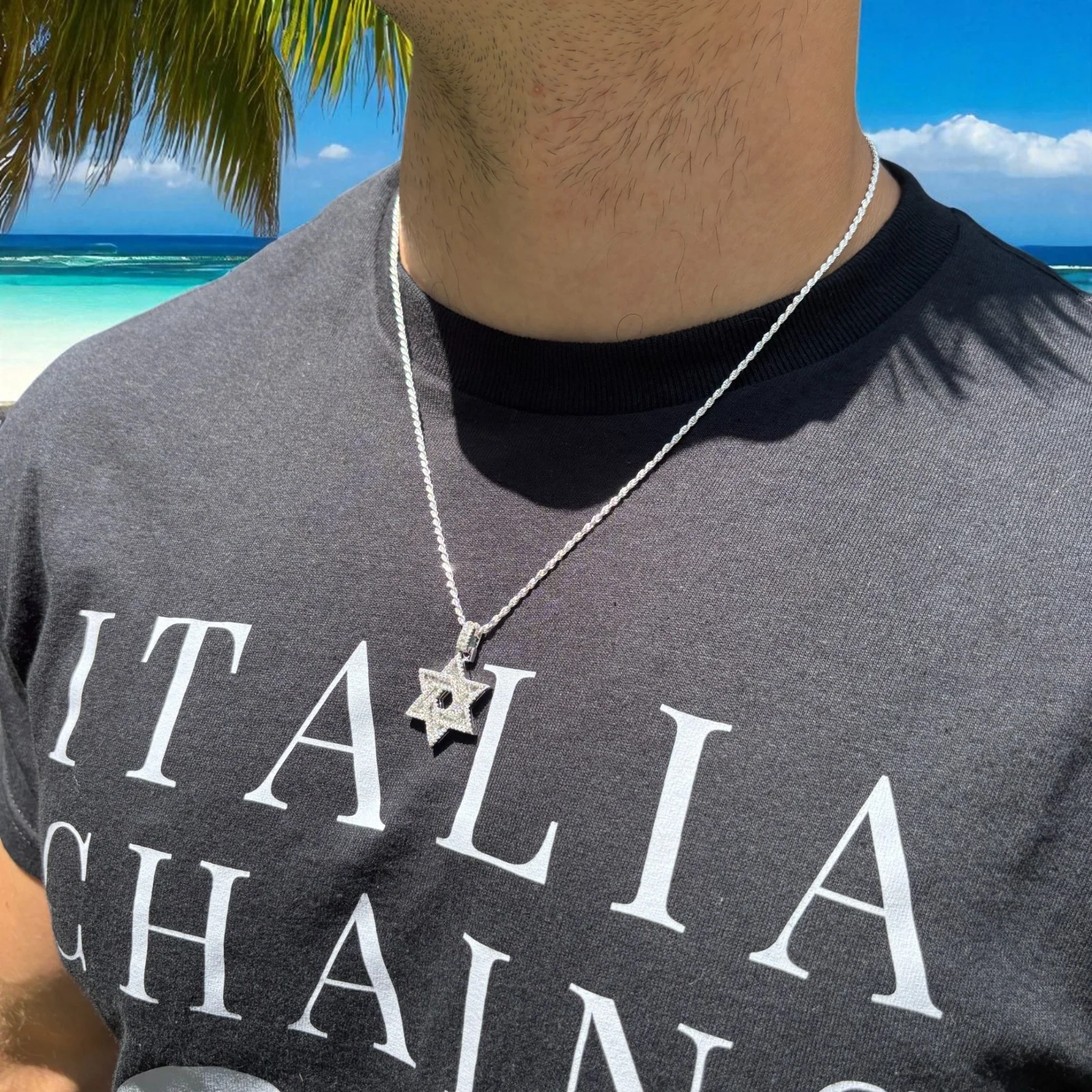 925 Sterling Silver Baguette Moissanite Star Of David Pendant - Small - Image 11