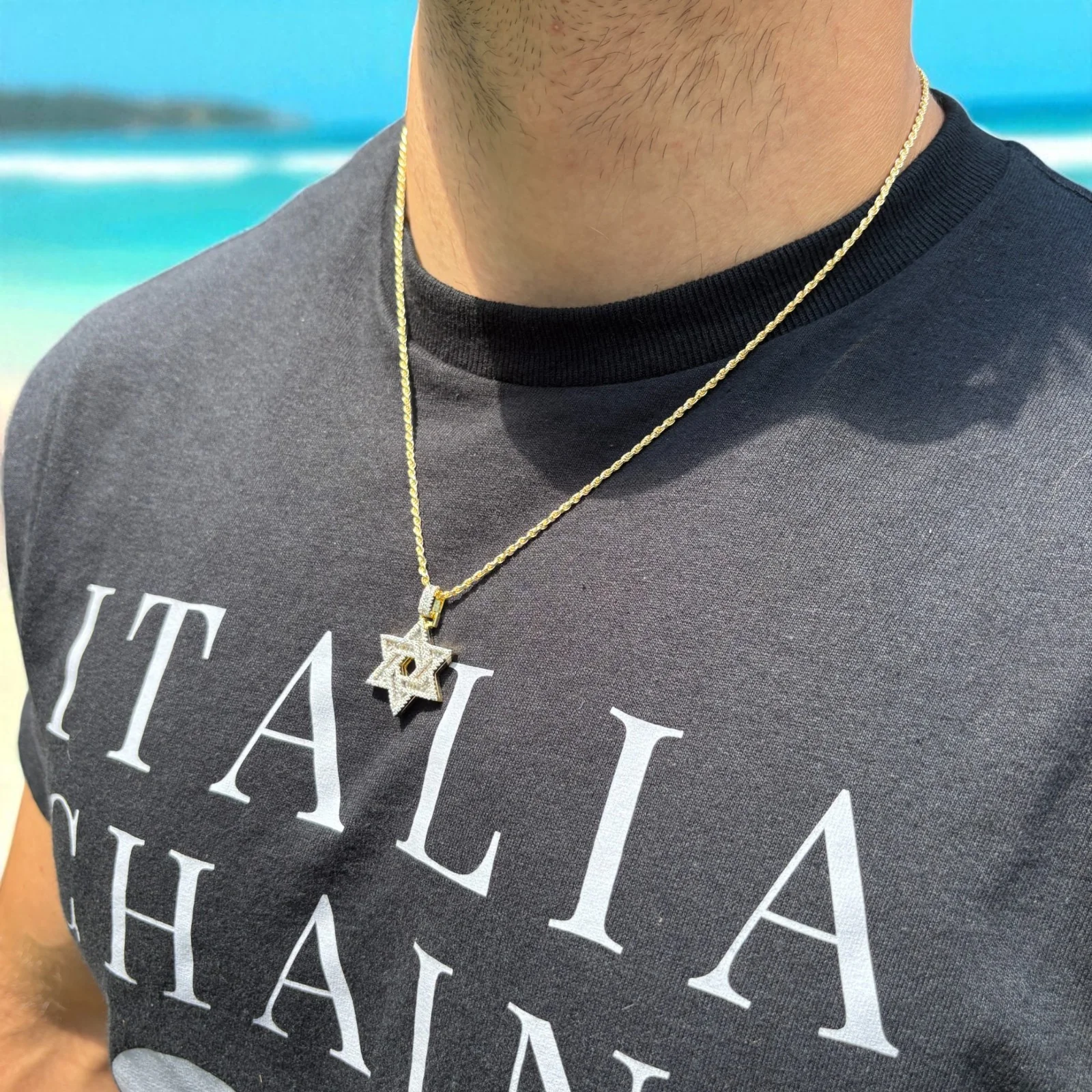 925 Sterling Silver Baguette Moissanite Star Of David Pendant - Small - Image 13