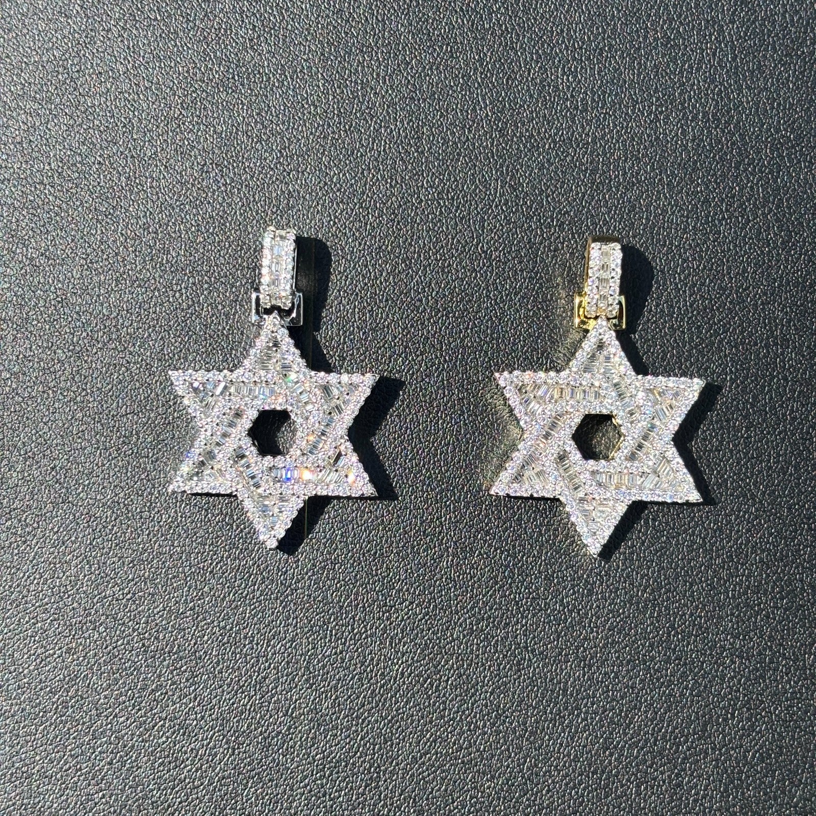 925 Sterling Silver Baguette Moissanite Star Of David Pendant - Small - Image 3