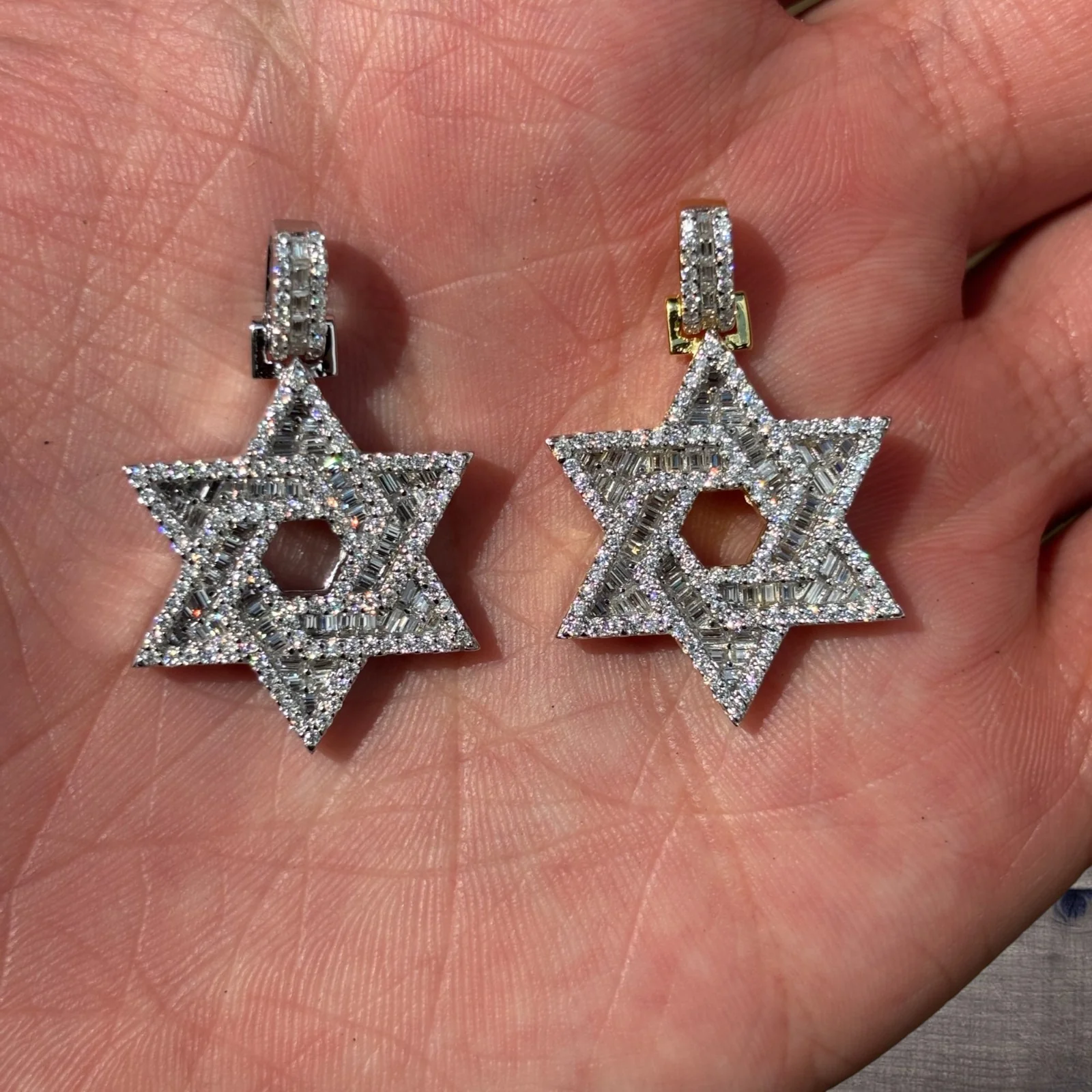 925 Sterling Silver Baguette Moissanite Star Of David Pendant - Small - Image 4