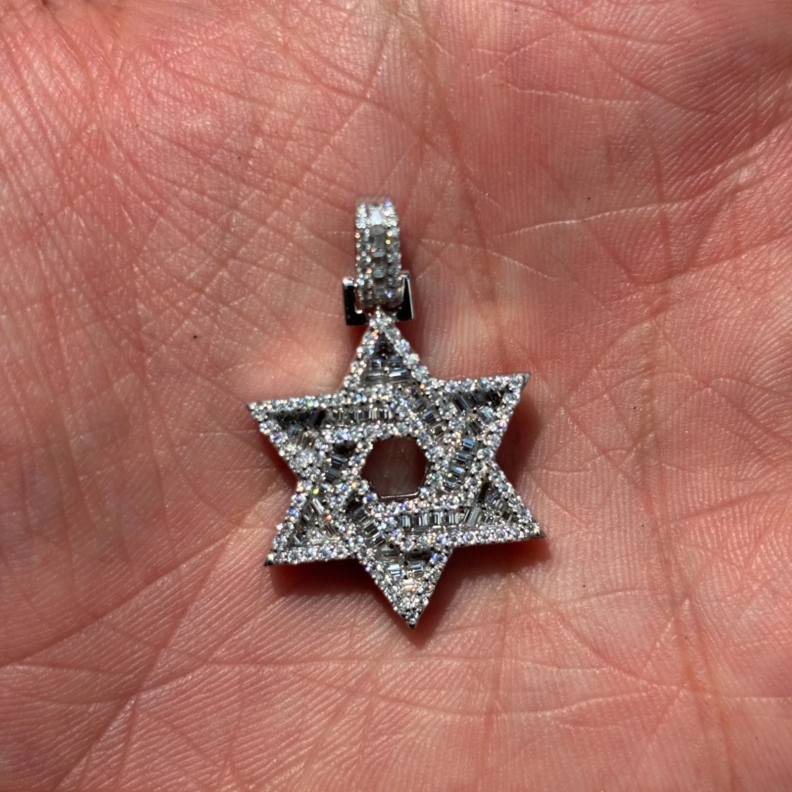 925 Sterling Silver Baguette Moissanite Star Of David Pendant - Small - Image 5