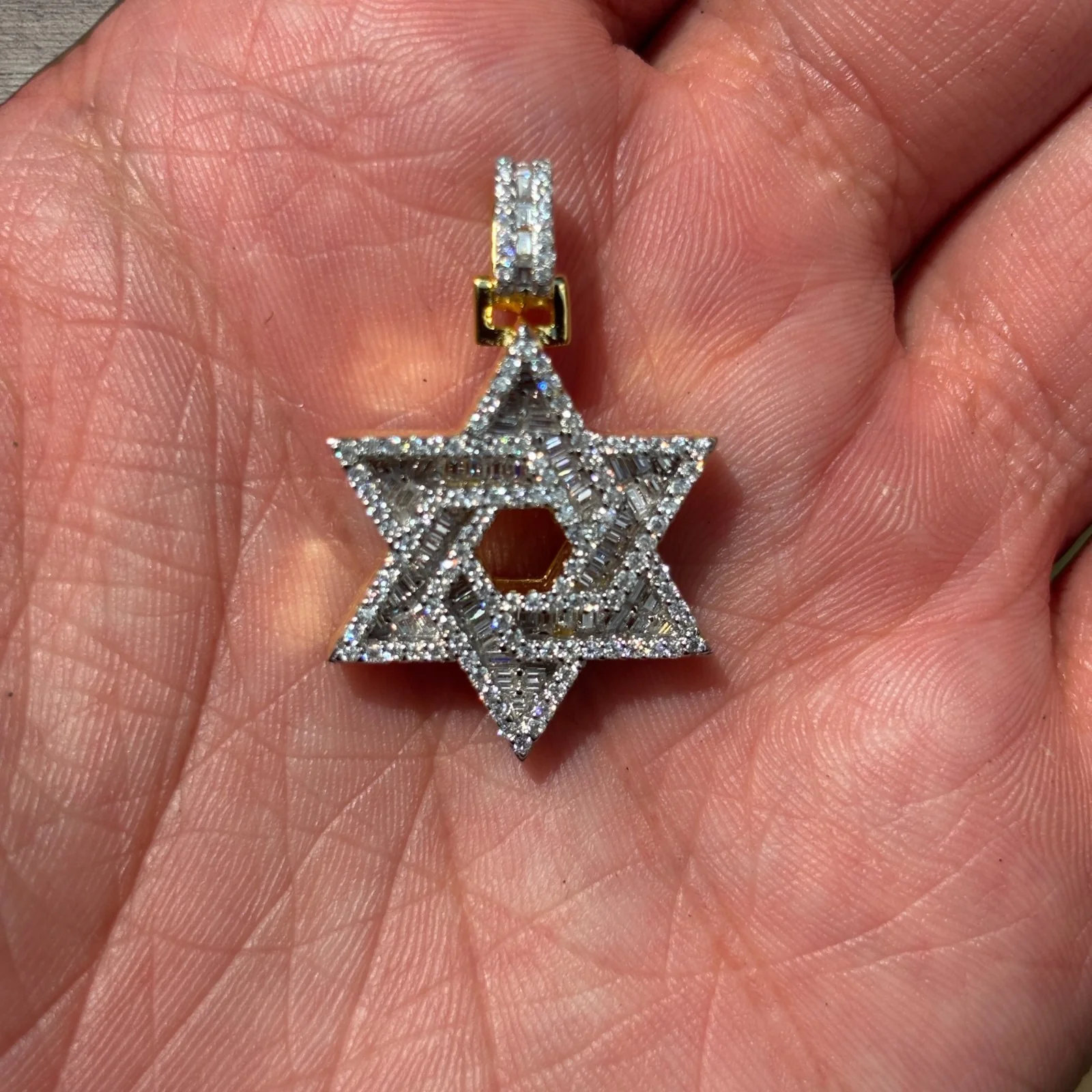 925 Sterling Silver Baguette Moissanite Star Of David Pendant - Small - Image 6