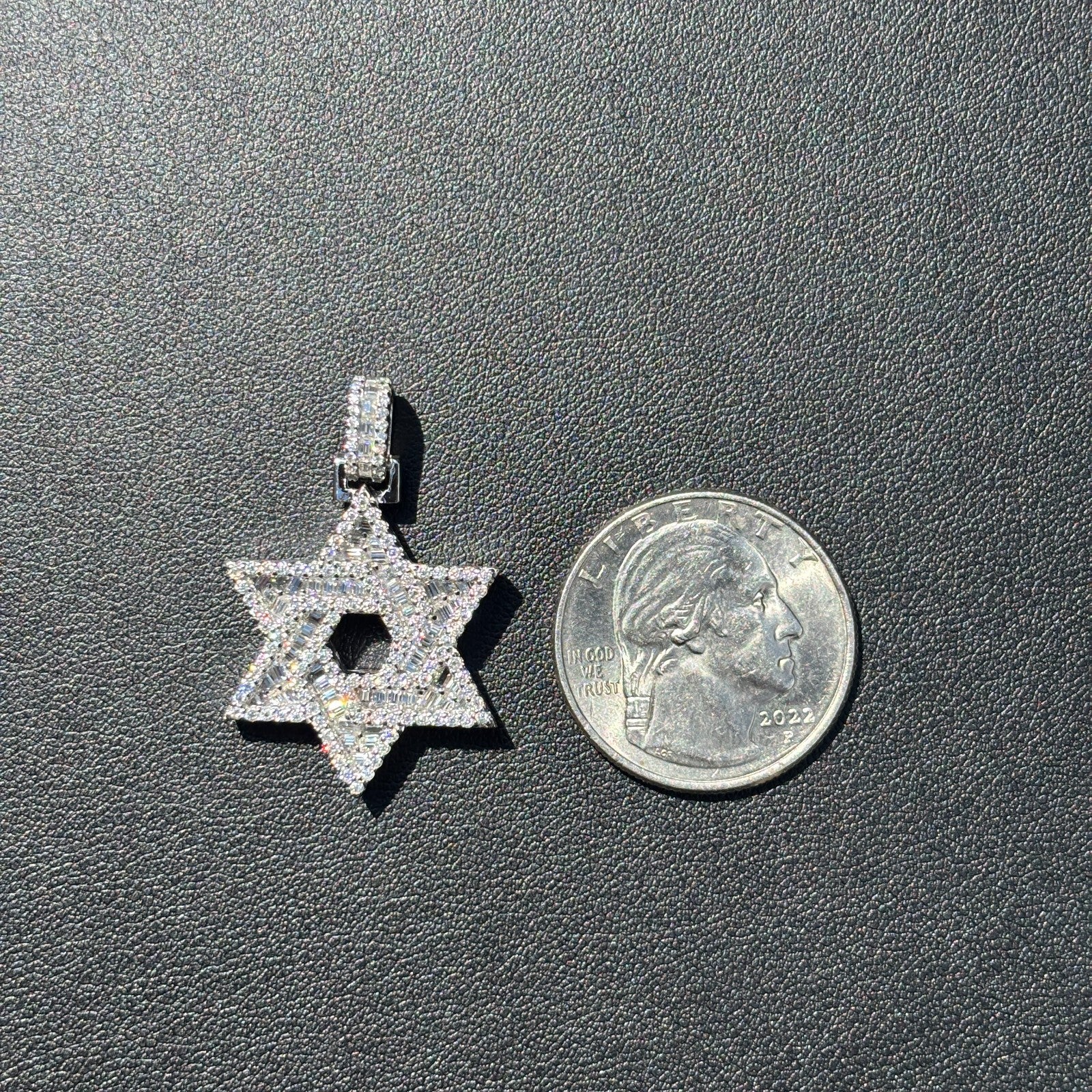 925 Sterling Silver Baguette Moissanite Star Of David Pendant - Small - Image 8
