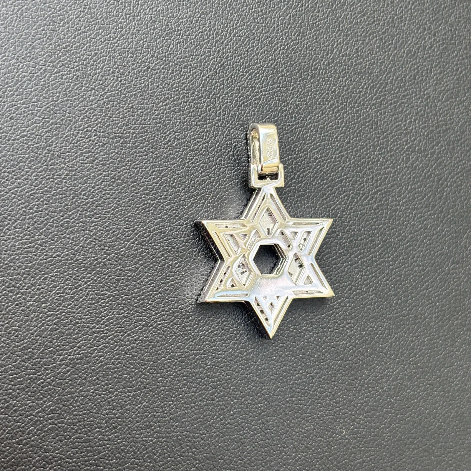 925 Sterling Silver Baguette Moissanite Star Of David Pendant - Small - Image 9