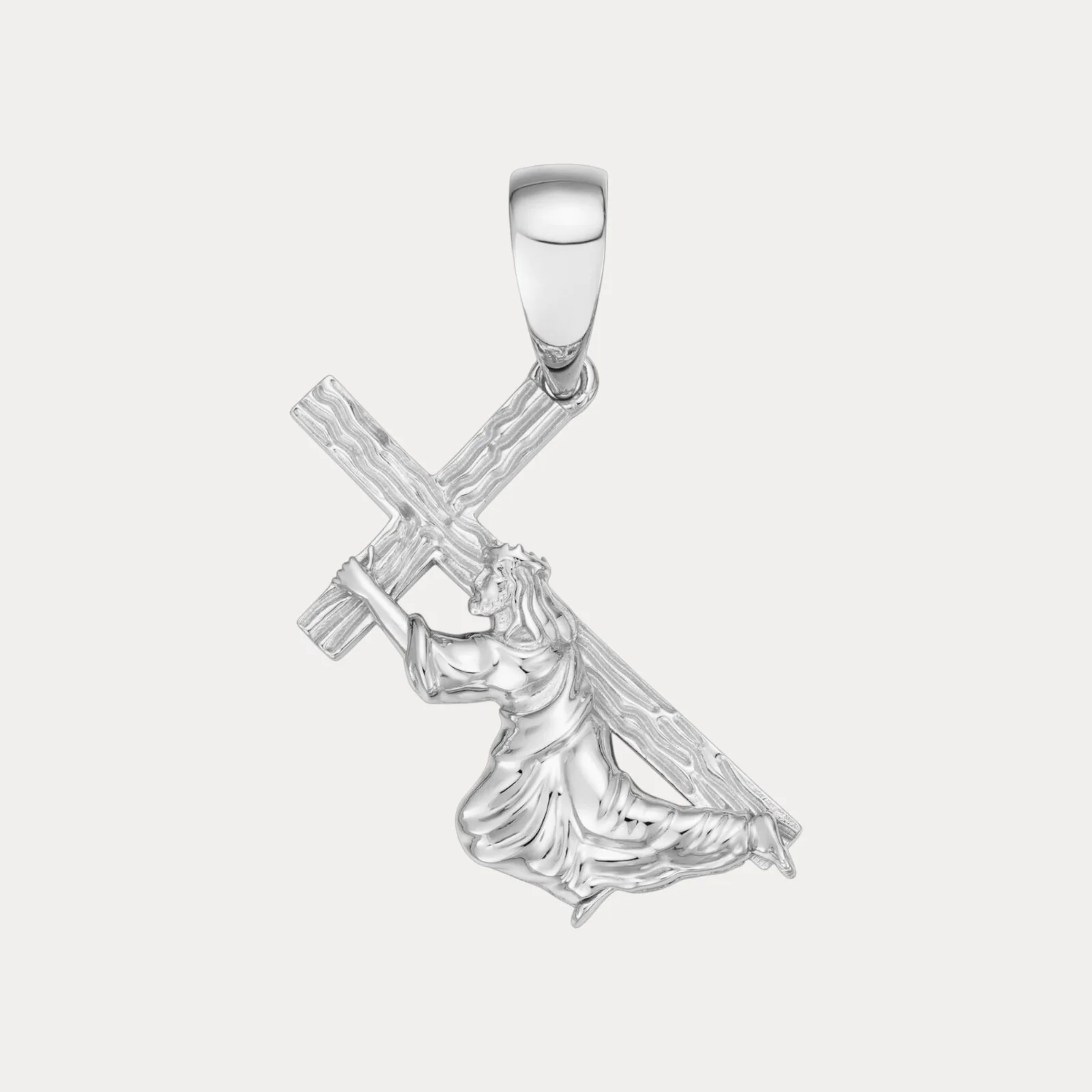 925 Sterling Silver Jesus Carrying Cross Pendant - Small