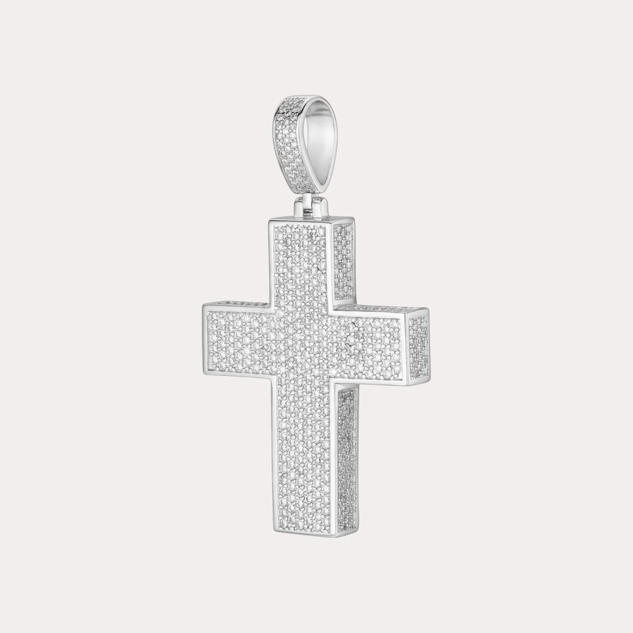 925 Sterling Silver 3D Cross Pendant With Moissanite - Small