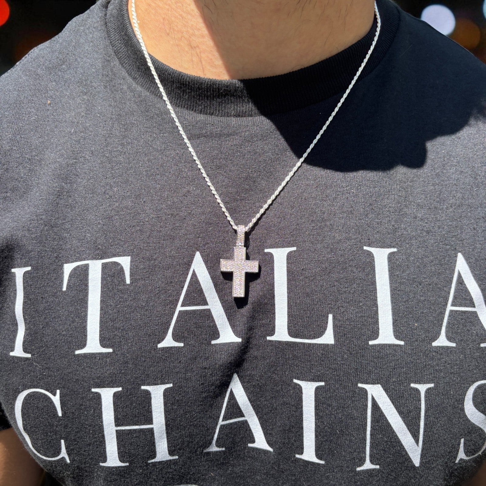 925 Sterling Silver 3D Cross Pendant With Moissanite - Small - Image 10