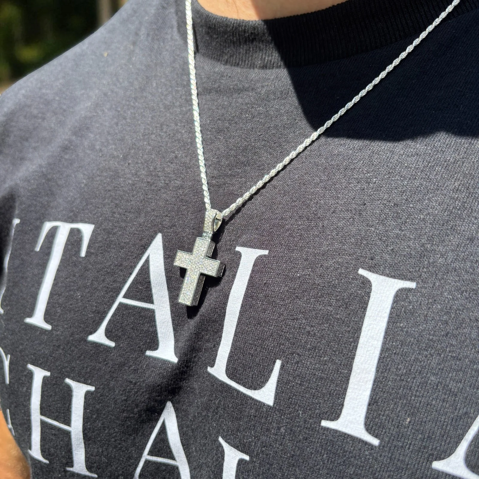 925 Sterling Silver 3D Cross Pendant With Moissanite - Small - Image 11