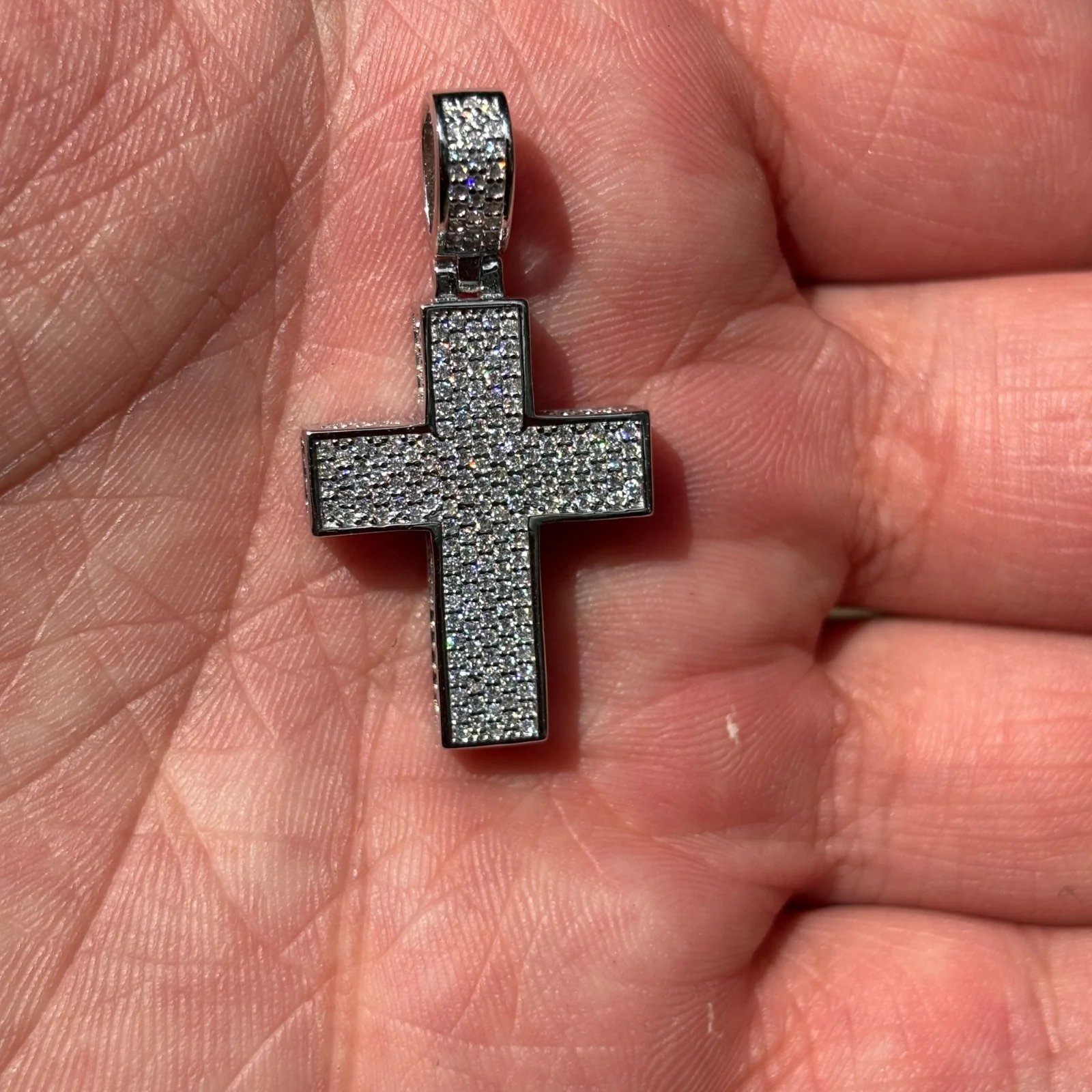 925 Sterling Silver 3D Cross Pendant With Moissanite - Small - Image 6