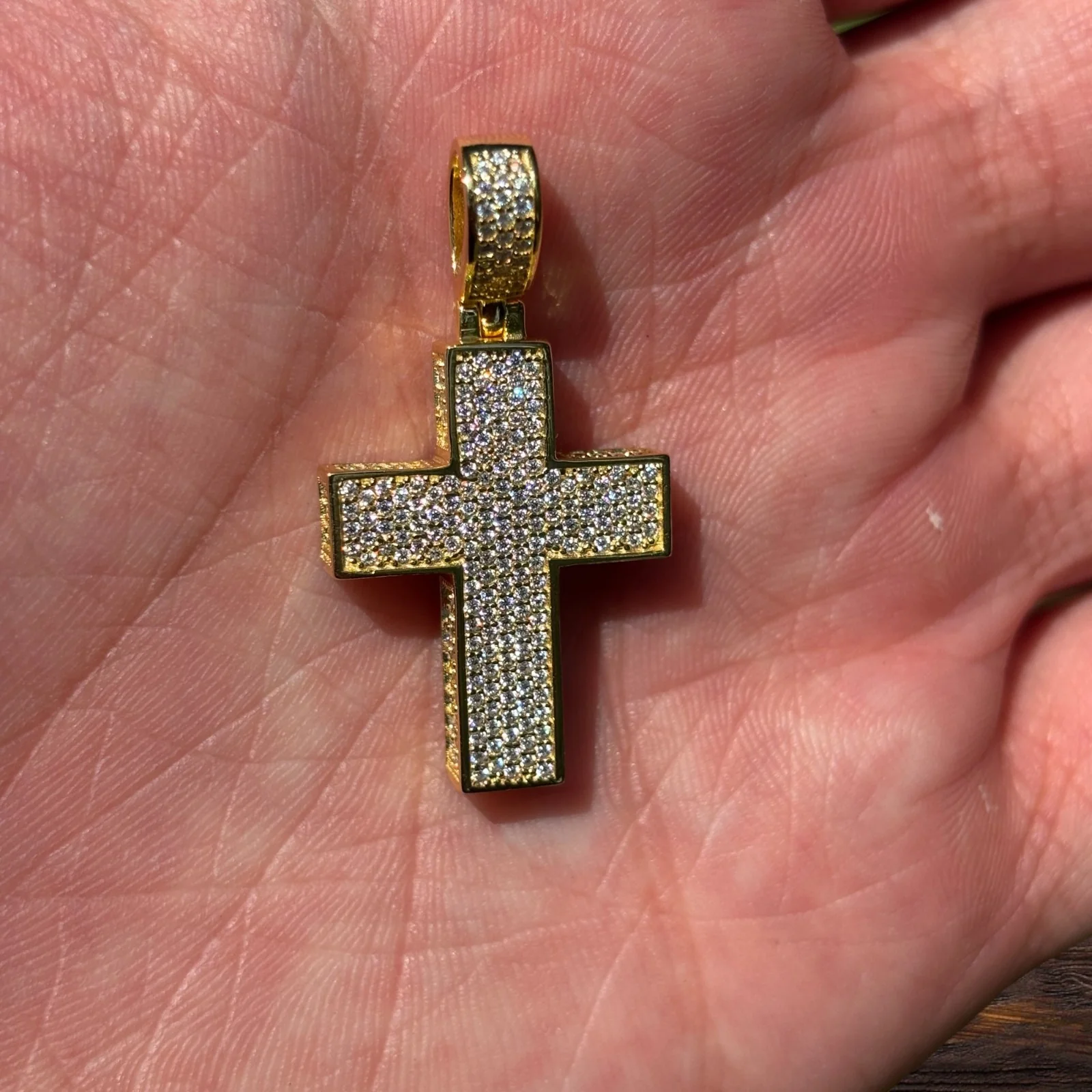 925 Sterling Silver 3D Cross Pendant With Moissanite - Small - Image 7