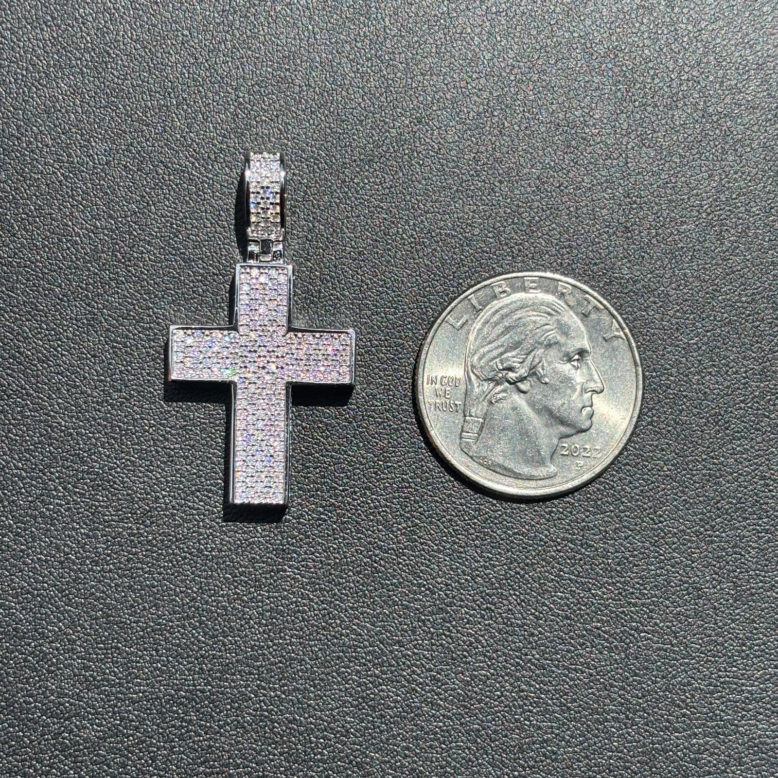 925 Sterling Silver 3D Cross Pendant With Moissanite - Small - Image 8