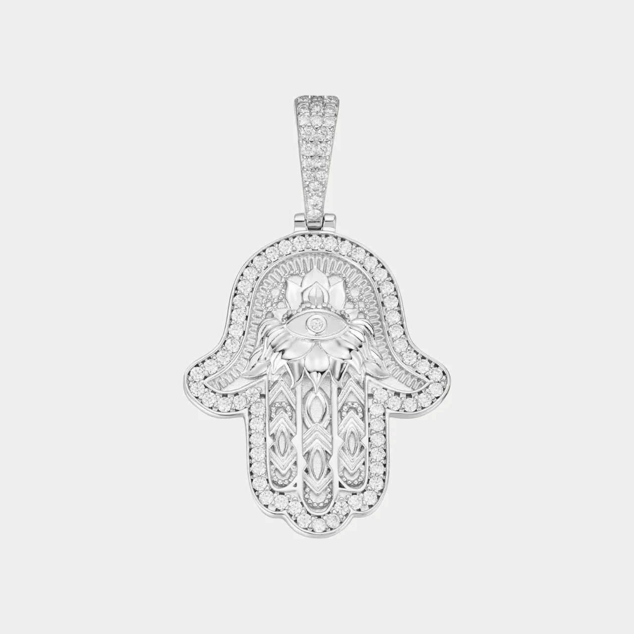925 Sterling Silver Hamsa Hand Pendant With Moissanite - Small