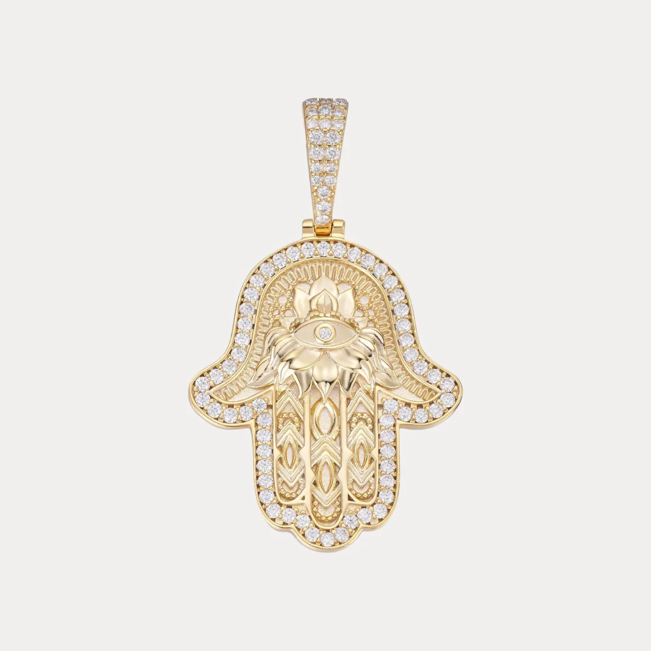 925 Sterling Silver Hamsa Hand Pendant With Moissanite - Small - Image 2