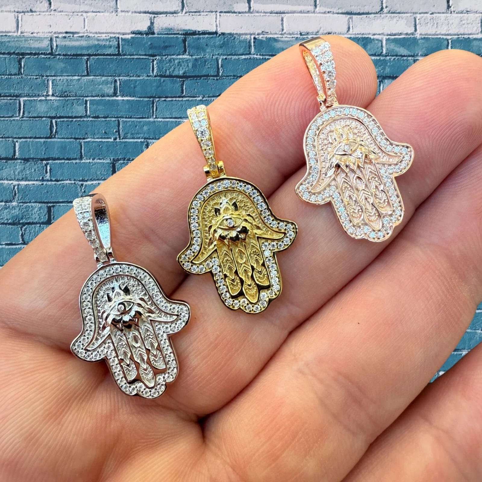 925 Sterling Silver Hamsa Hand Pendant With Moissanite - Small - Image 4