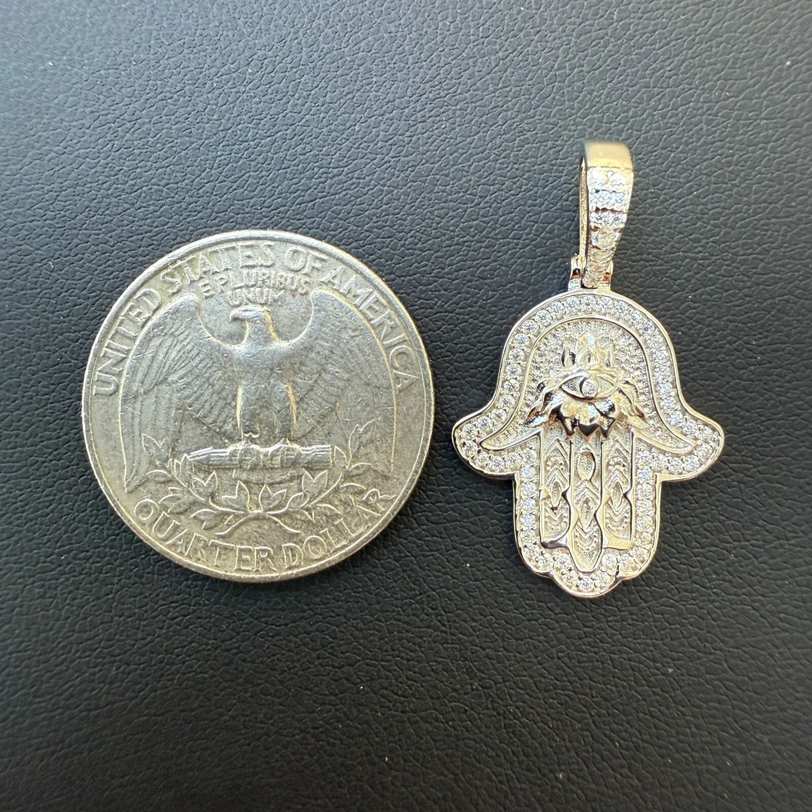 925 Sterling Silver Hamsa Hand Pendant With Moissanite - Small - Image 9