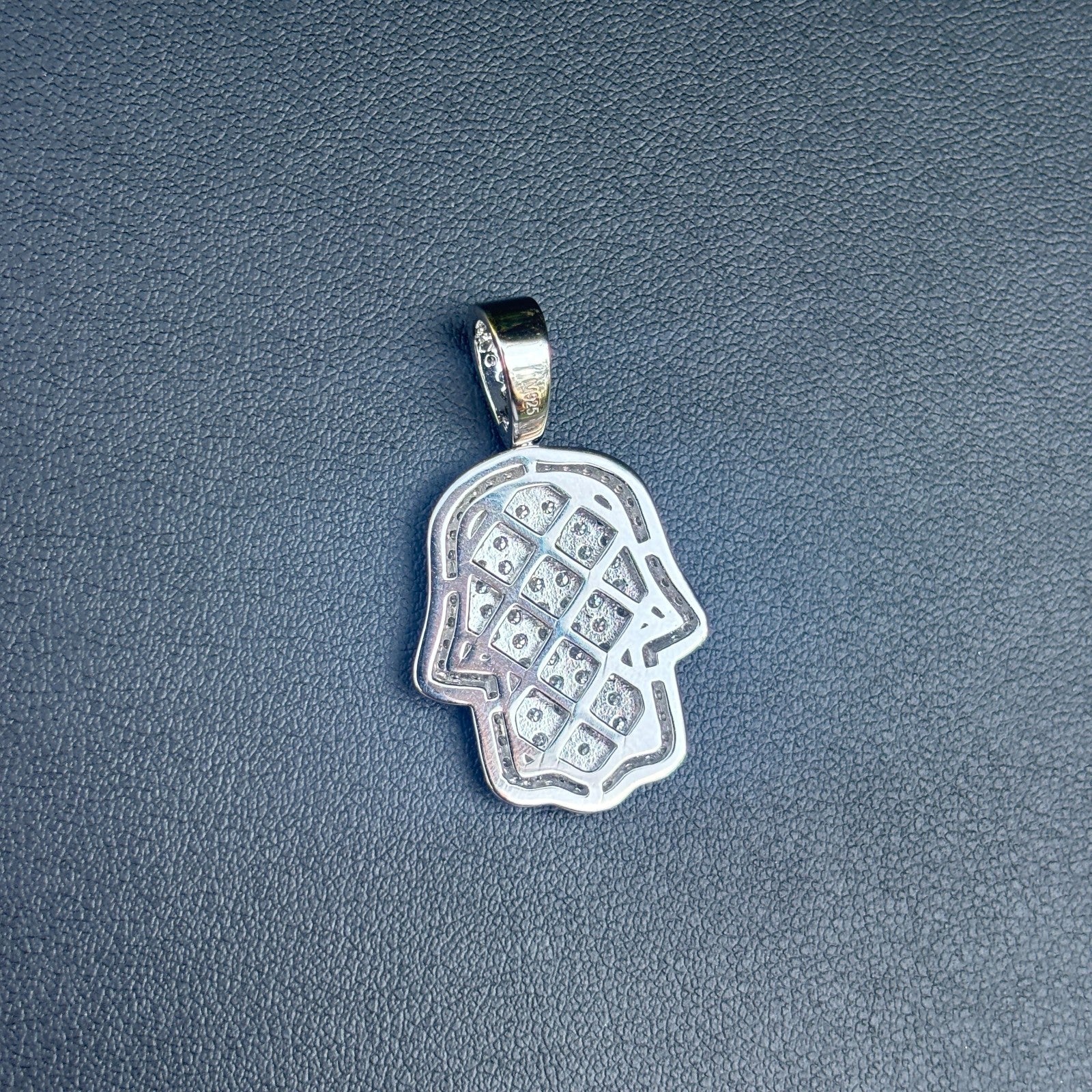 925 Sterling Silver Fully Iced Out Hamsa Pendant With Moissanite - Small - Image 10