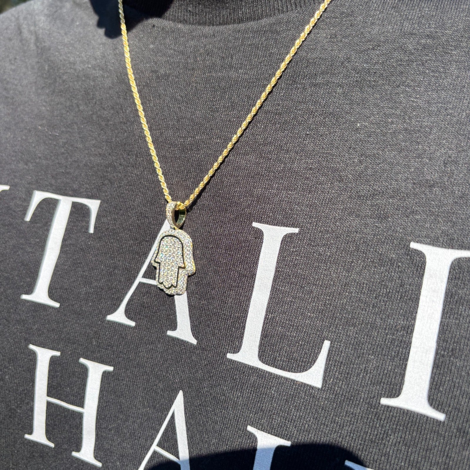 925 Sterling Silver Fully Iced Out Hamsa Pendant With Moissanite - Small - Image 14