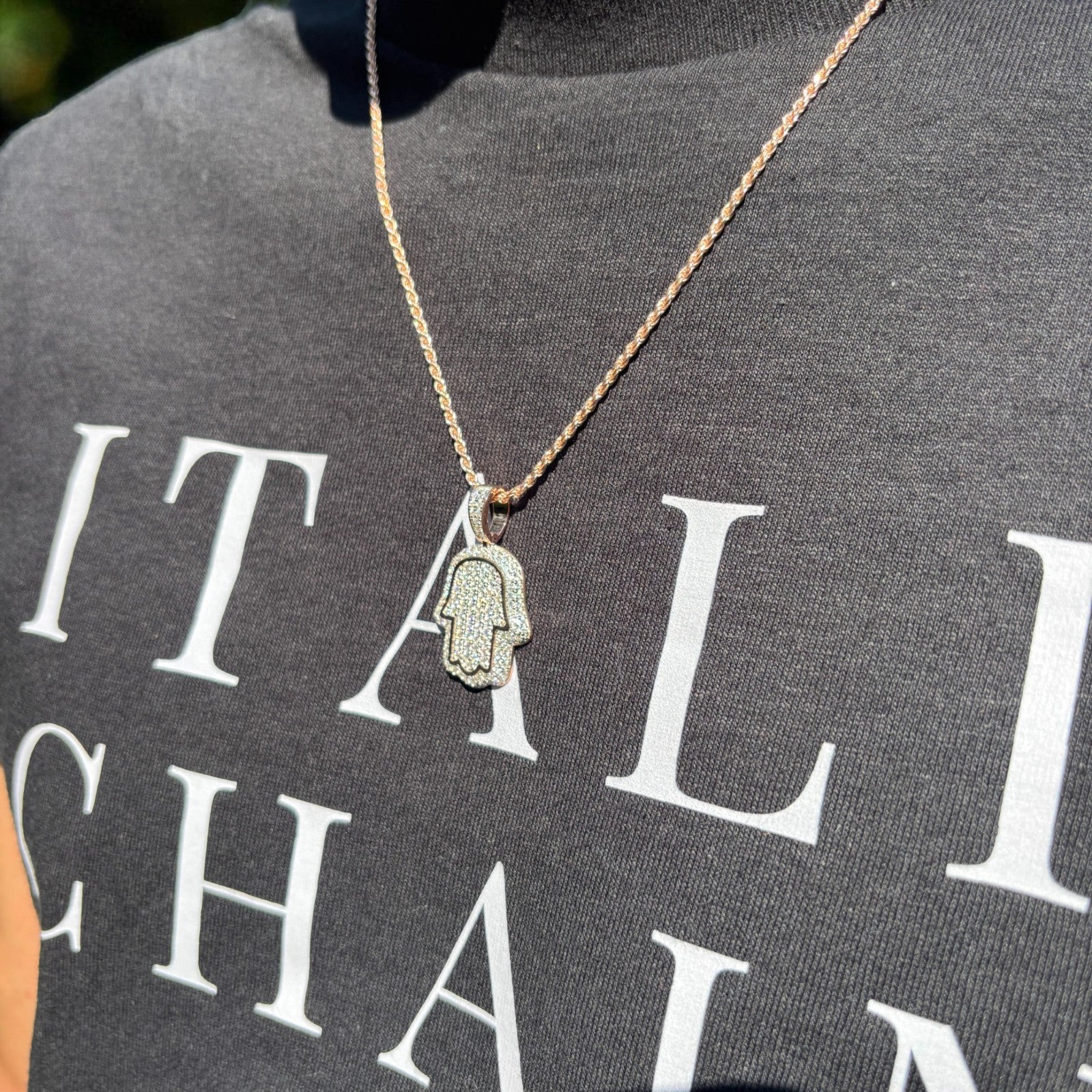 925 Sterling Silver Fully Iced Out Hamsa Pendant With Moissanite - Small - Image 16
