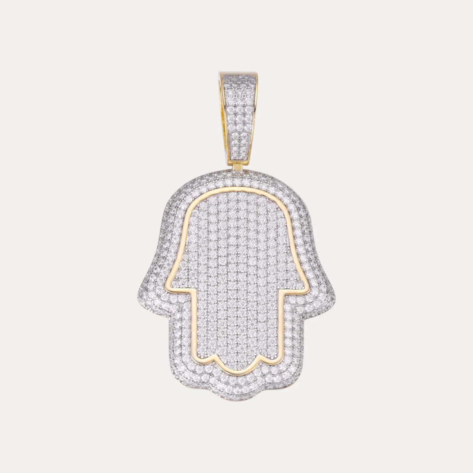 925 Sterling Silver Fully Iced Out Hamsa Pendant With Moissanite - Small - Image 2