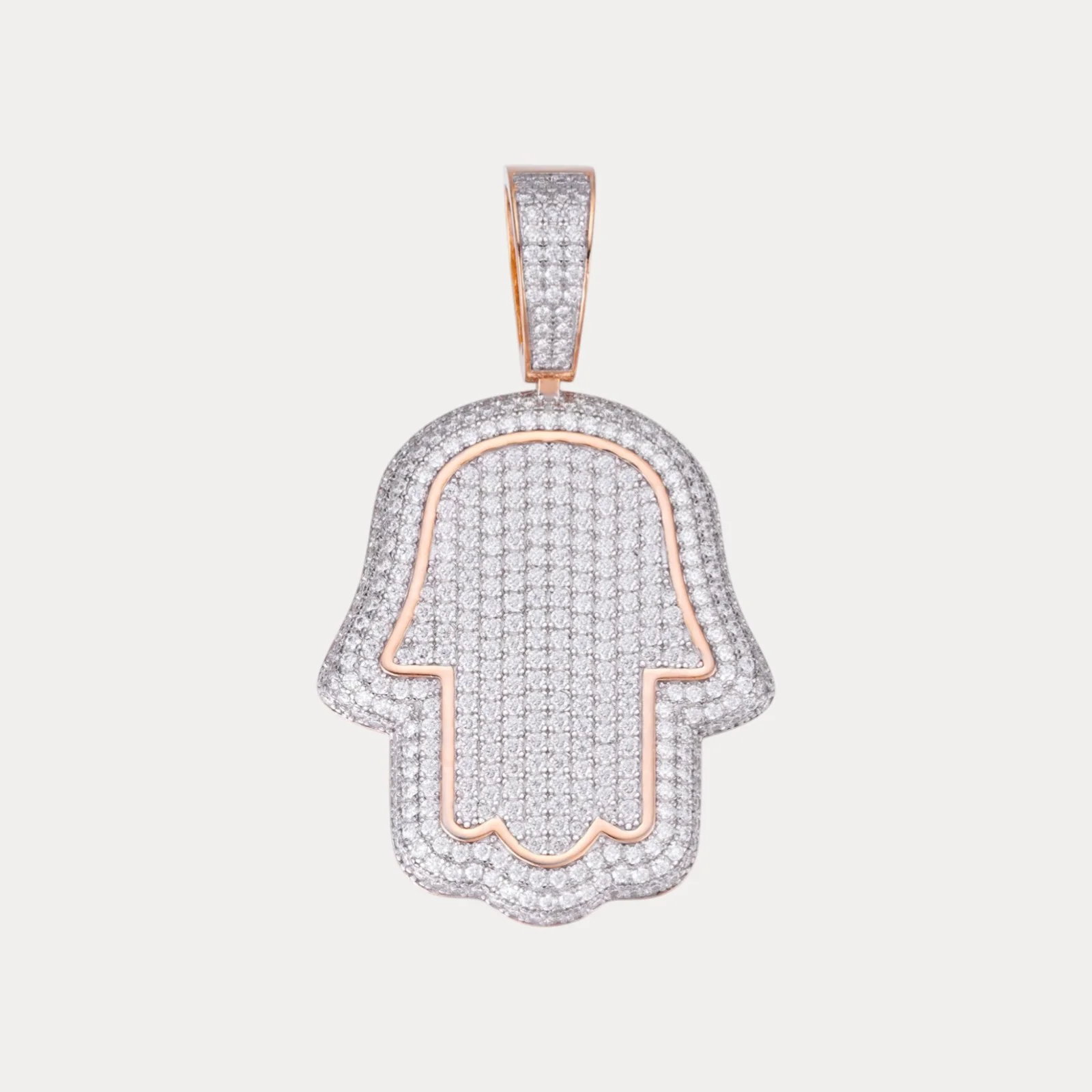 925 Sterling Silver Fully Iced Out Hamsa Pendant With Moissanite - Small - Image 3