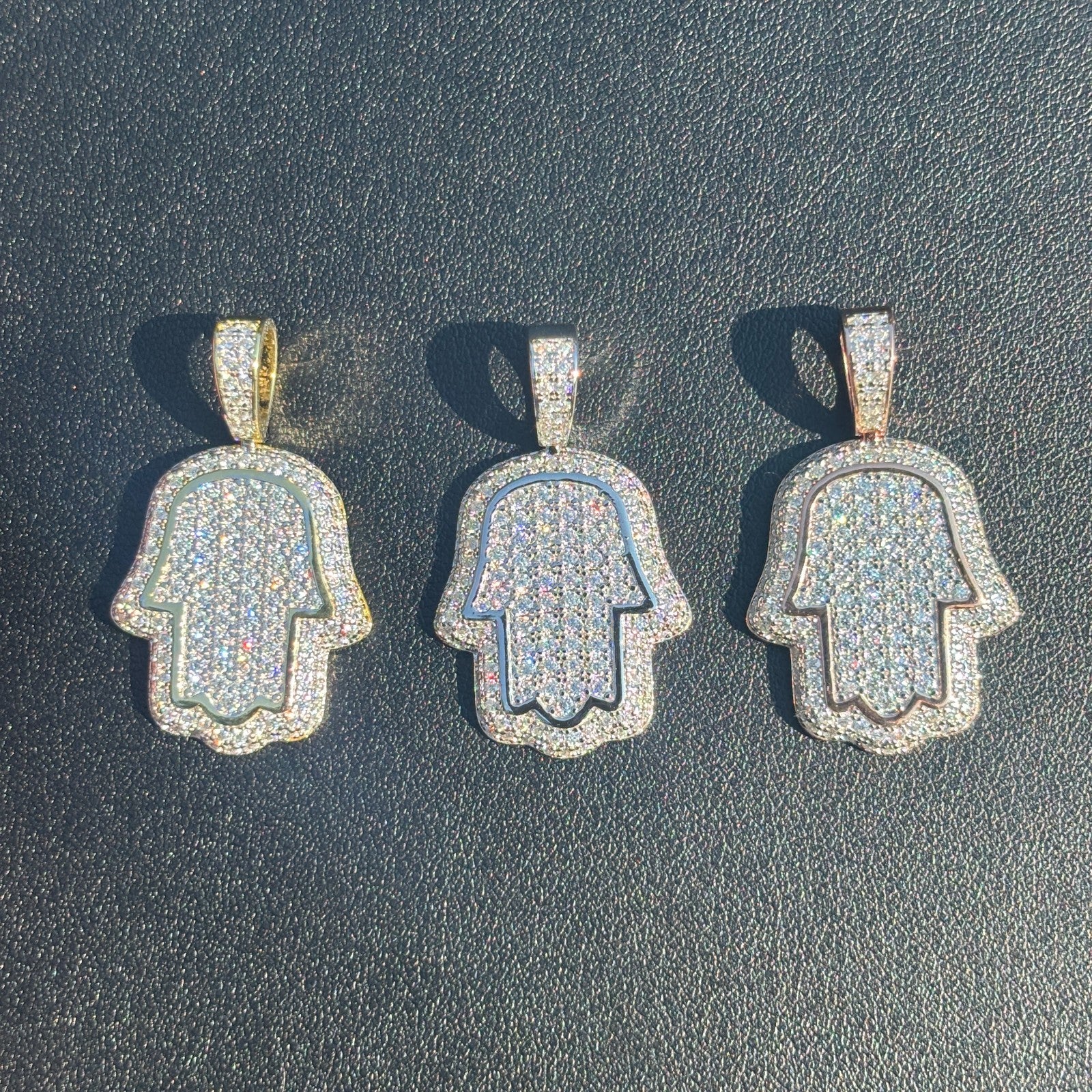 925 Sterling Silver Fully Iced Out Hamsa Pendant With Moissanite - Small - Image 4