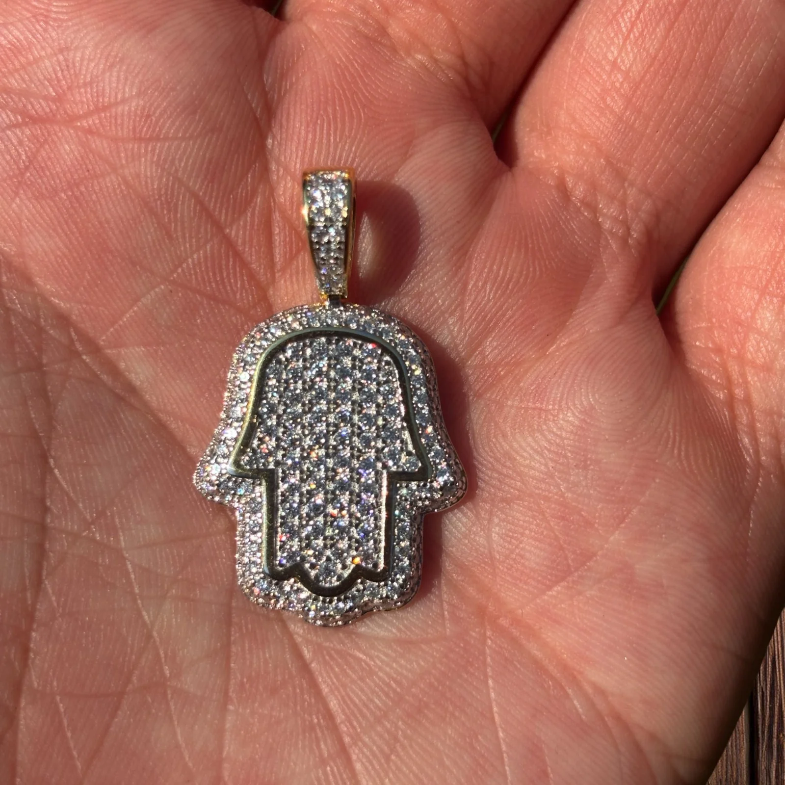 925 Sterling Silver Fully Iced Out Hamsa Pendant With Moissanite - Small - Image 7
