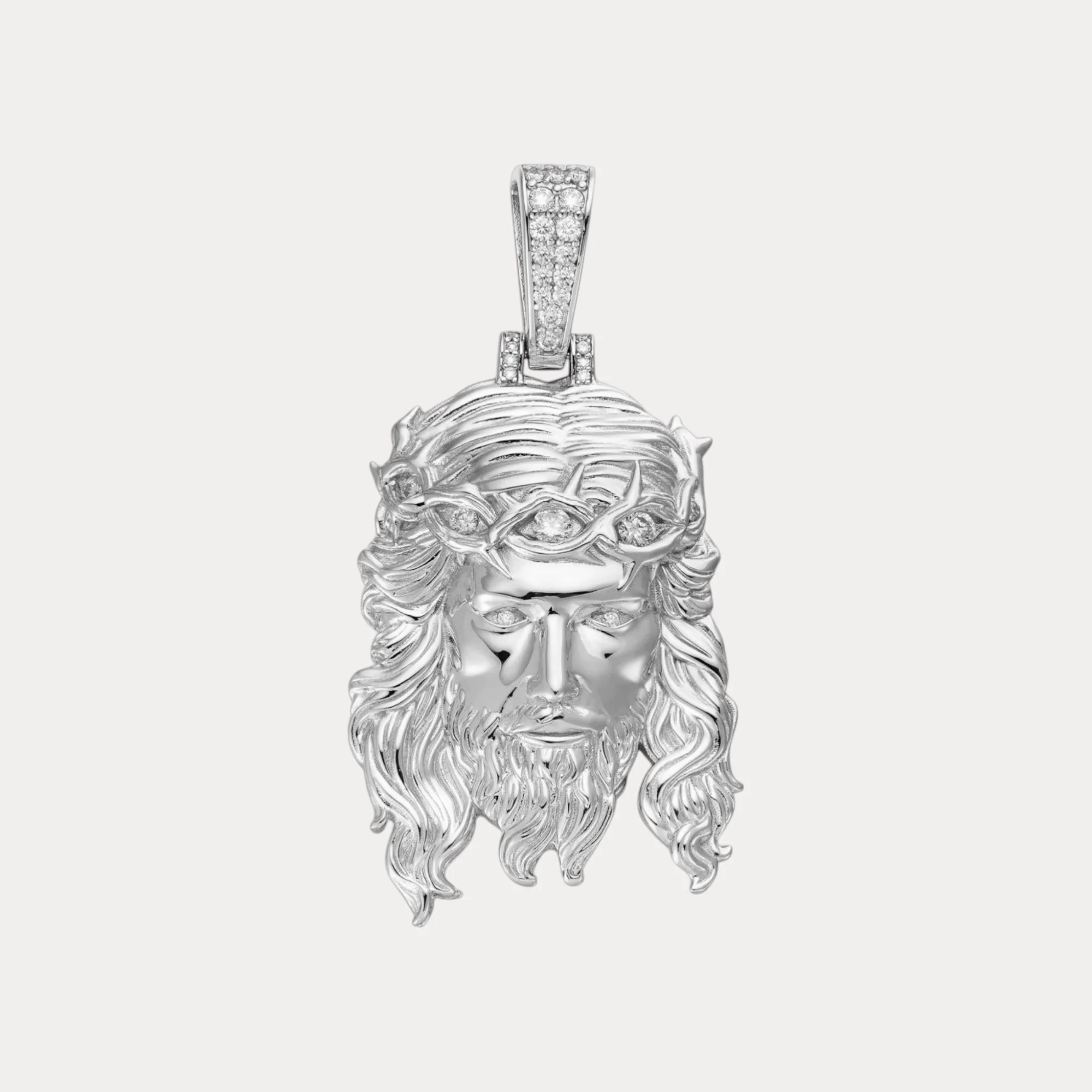 925 Sterling Silver Jesus Pendant With Moissanite - Small